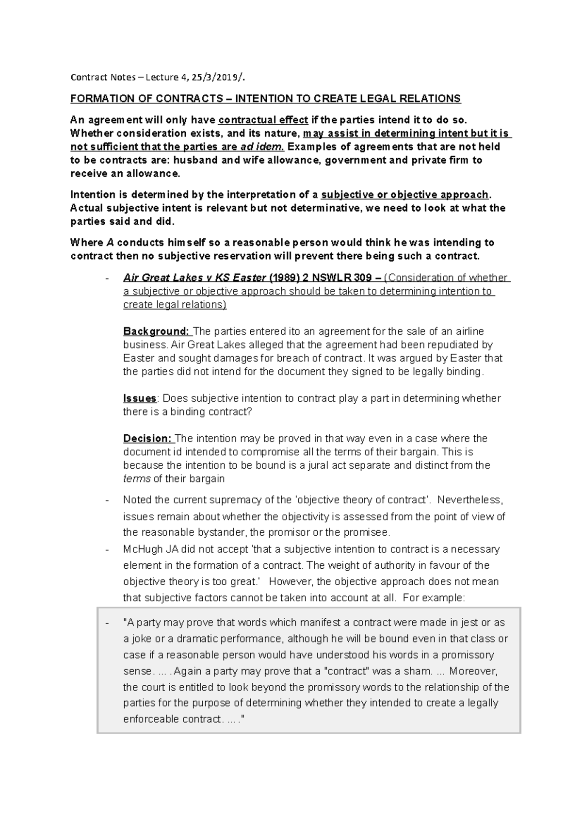 Contract Notes w 4 Consideration - Contract Notes Lecture 4, FORMATION ...
