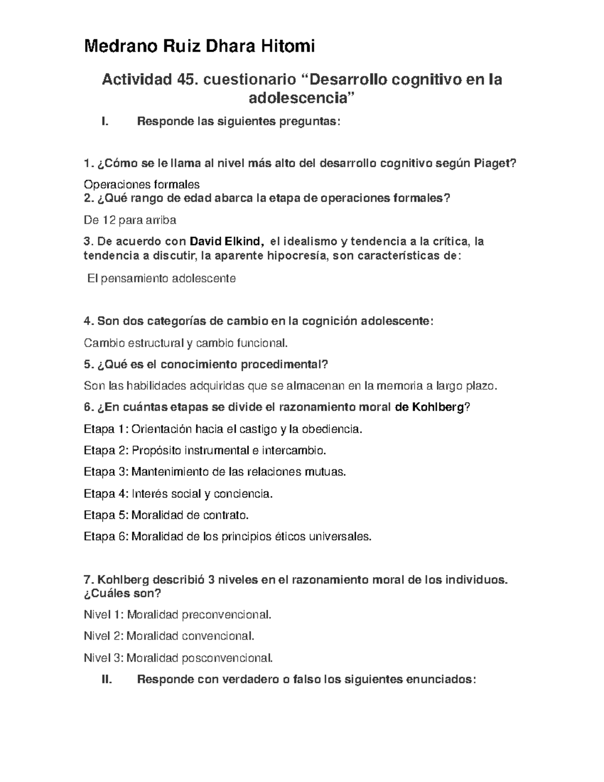 Act Cuestionario Desarrollo Cognitivo En La Adolescencia Medrano