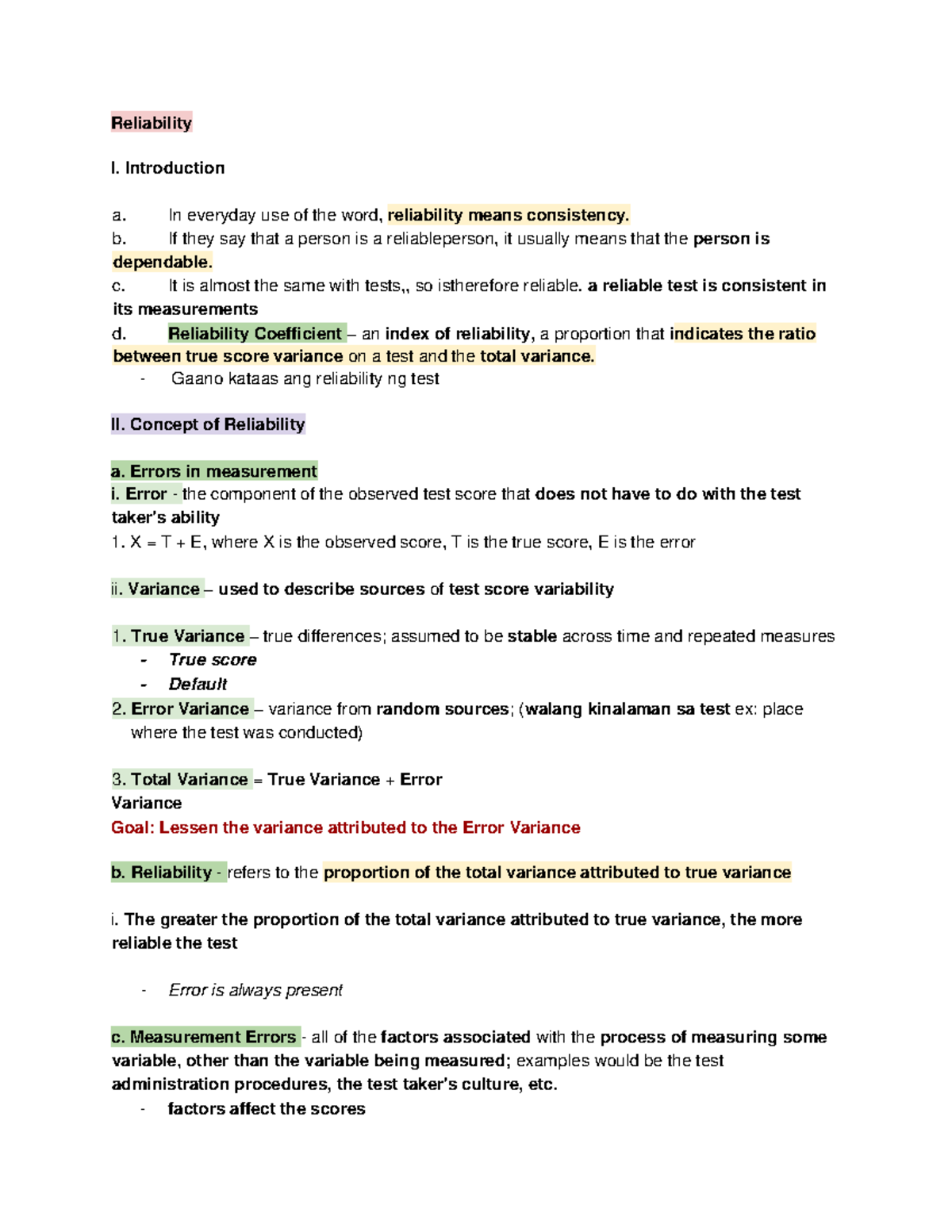 Chapter 4 Reliability - These are my notes in Psychological Assessment ...