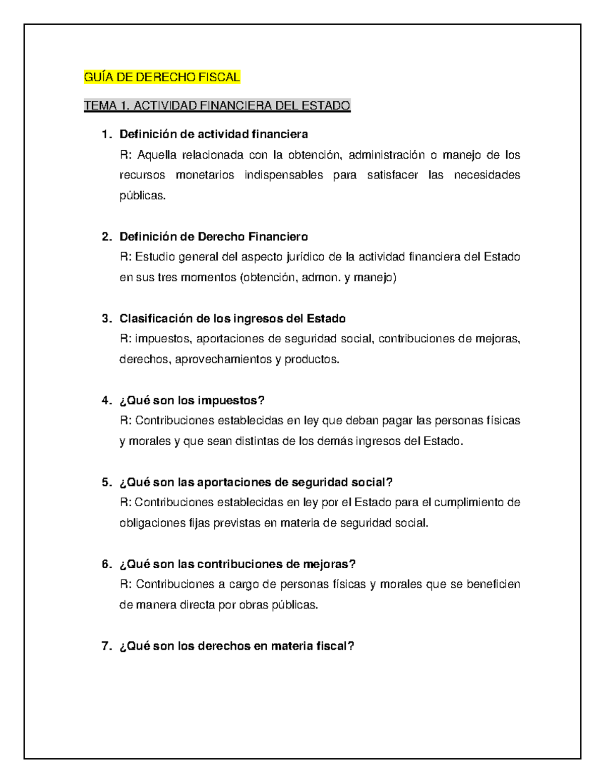 GUÍA DE Derecho Fiscal - GUÍA DE DERECHO FISCAL TEMA 1. ACTIVIDAD ...