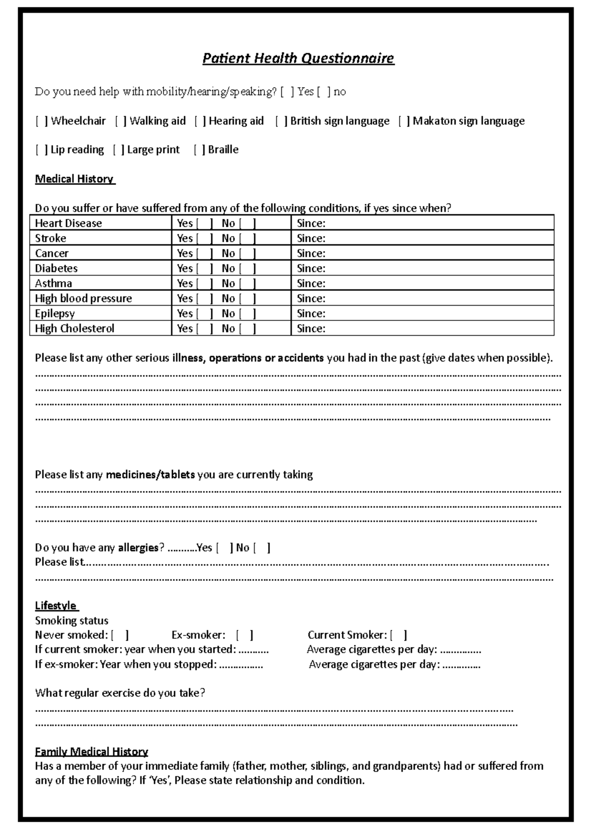 New Patient Health Questionaire Dec 2016 - Patient Health Questionnaire ...