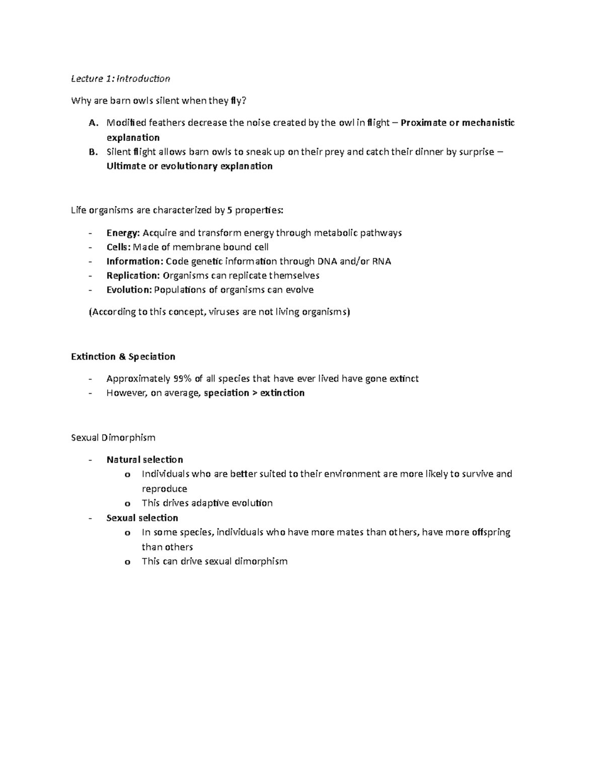 Midterm Summaries - Lecture 1: Introduction Why are barn owls silent ...