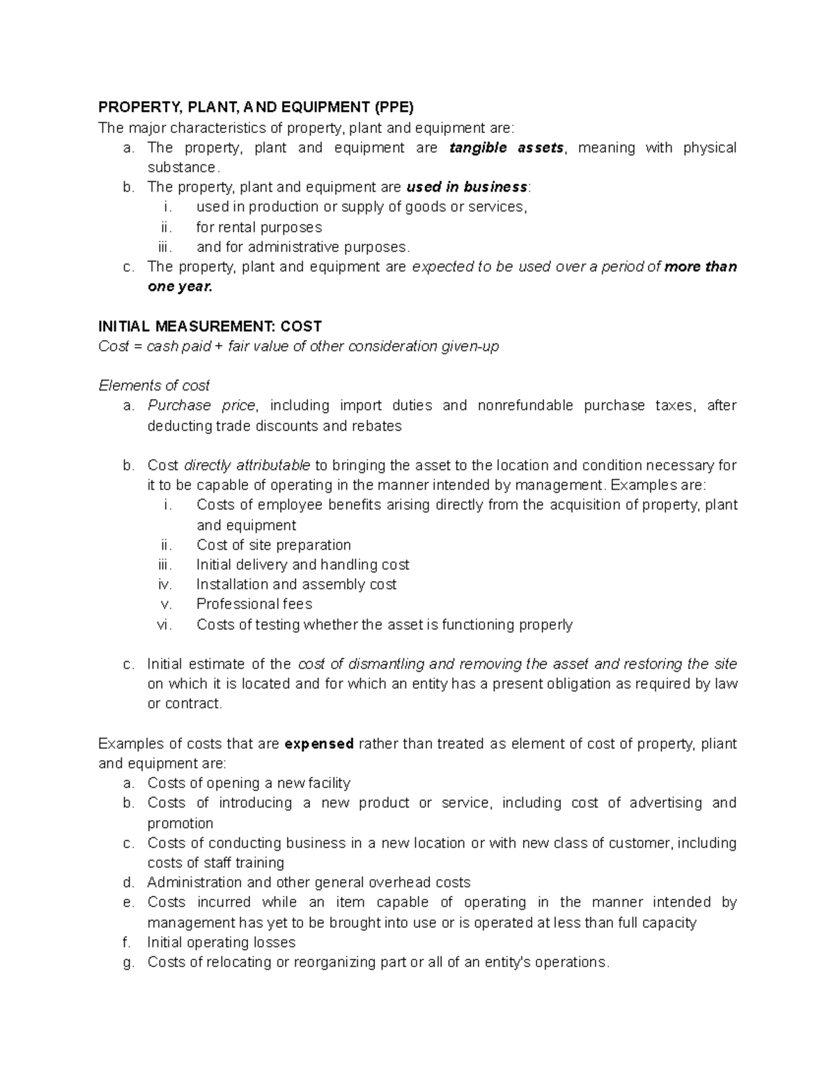 Lecture 1 (Concepts) - Property, Plant And Equipment - Google Docs ...