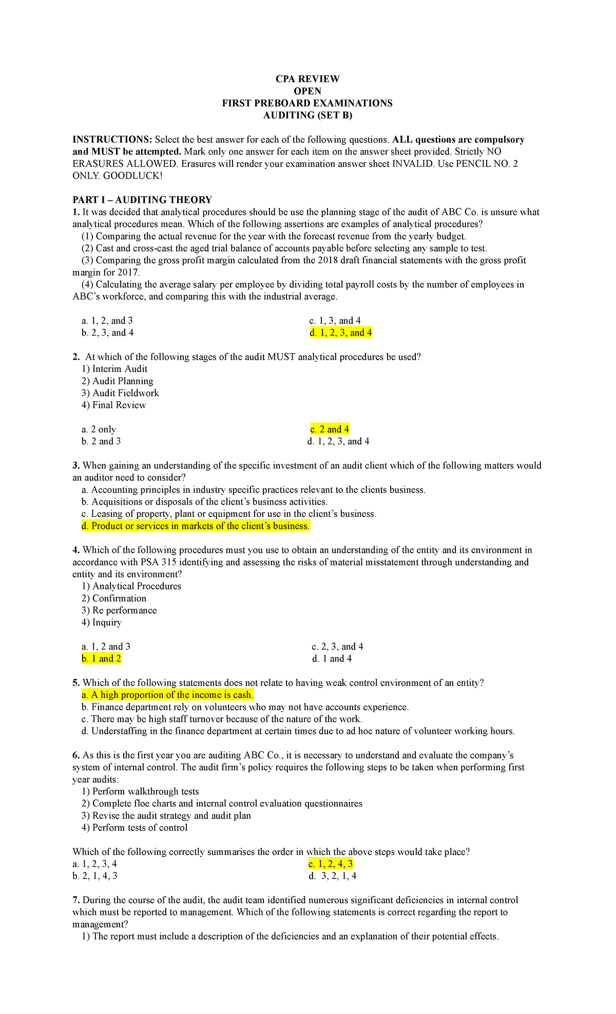 CPAR - Auditing (SET B).docx - Google Docs - CPA REVIEW OPEN FIRST ...