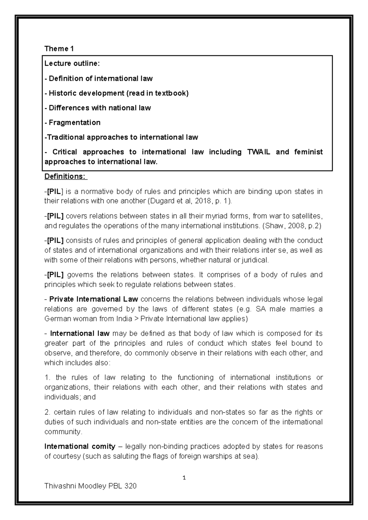 Theme 1- Notes - Summary Public law - Theme 1 Lecture outline ...