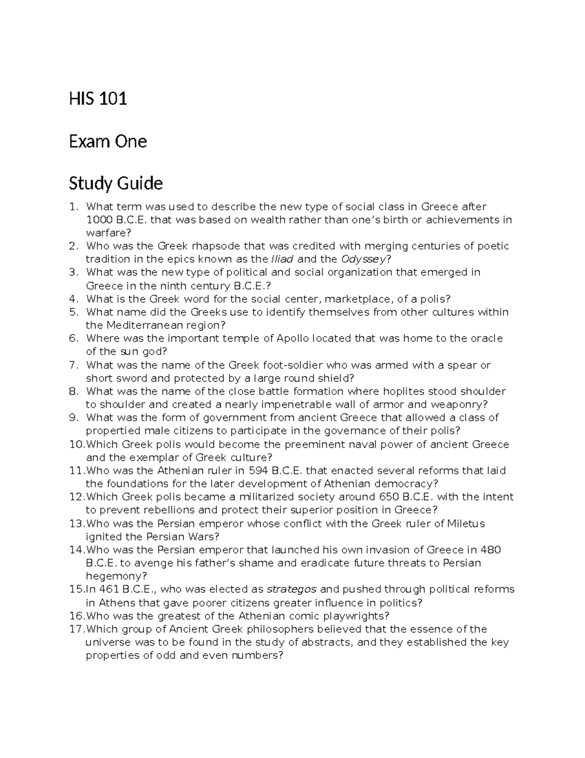 HIS 101 Exam One Study Guide - HIS 101 Exam One Study Guide What term ...