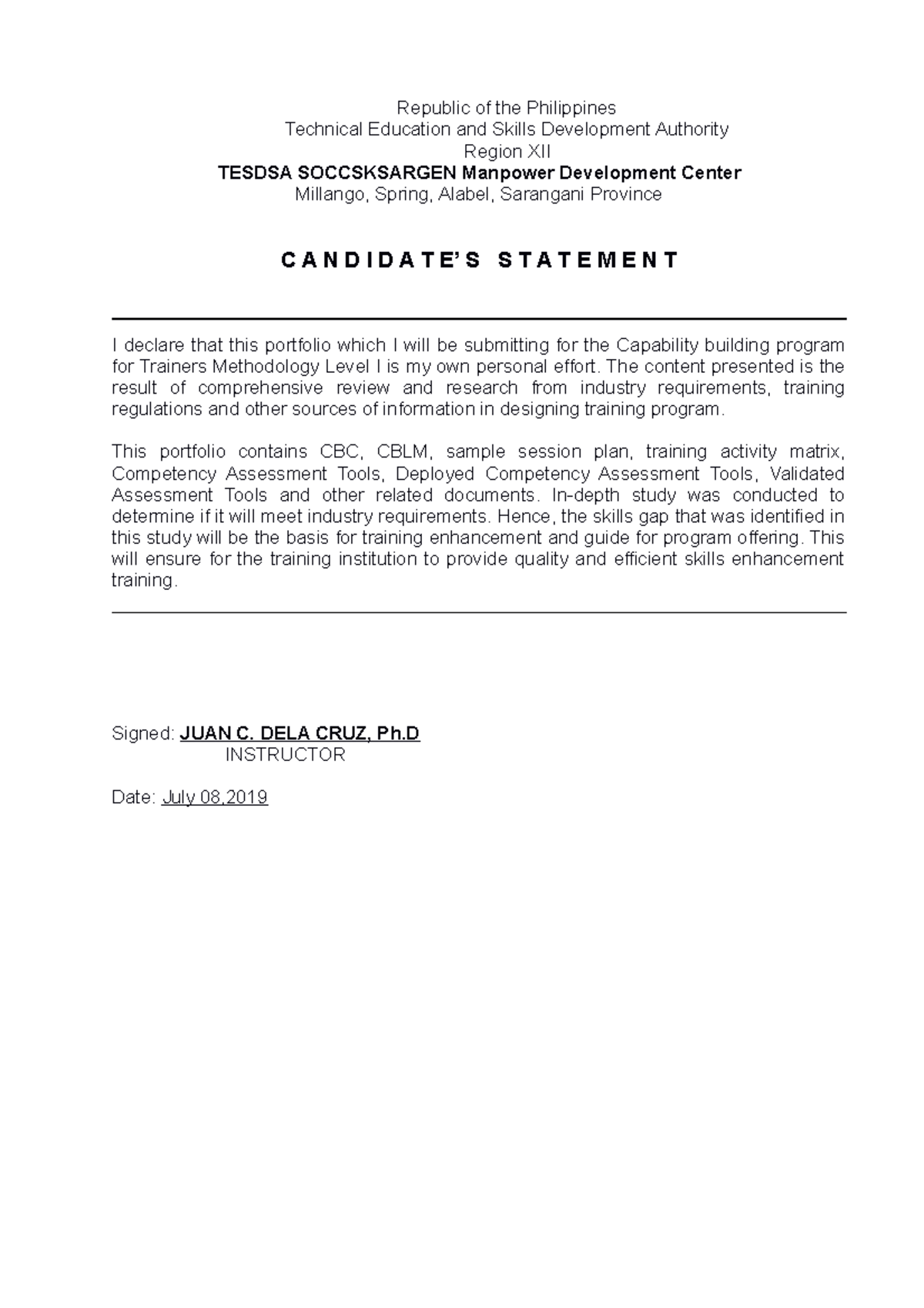 Candidate-Statement - CSS - Republic of the Philippines Technical ...