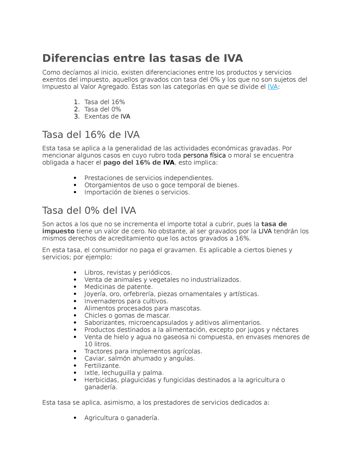 Diferencias entre las tasas de IVA Éstas son las categorías en que se divide el IVA Tasa del