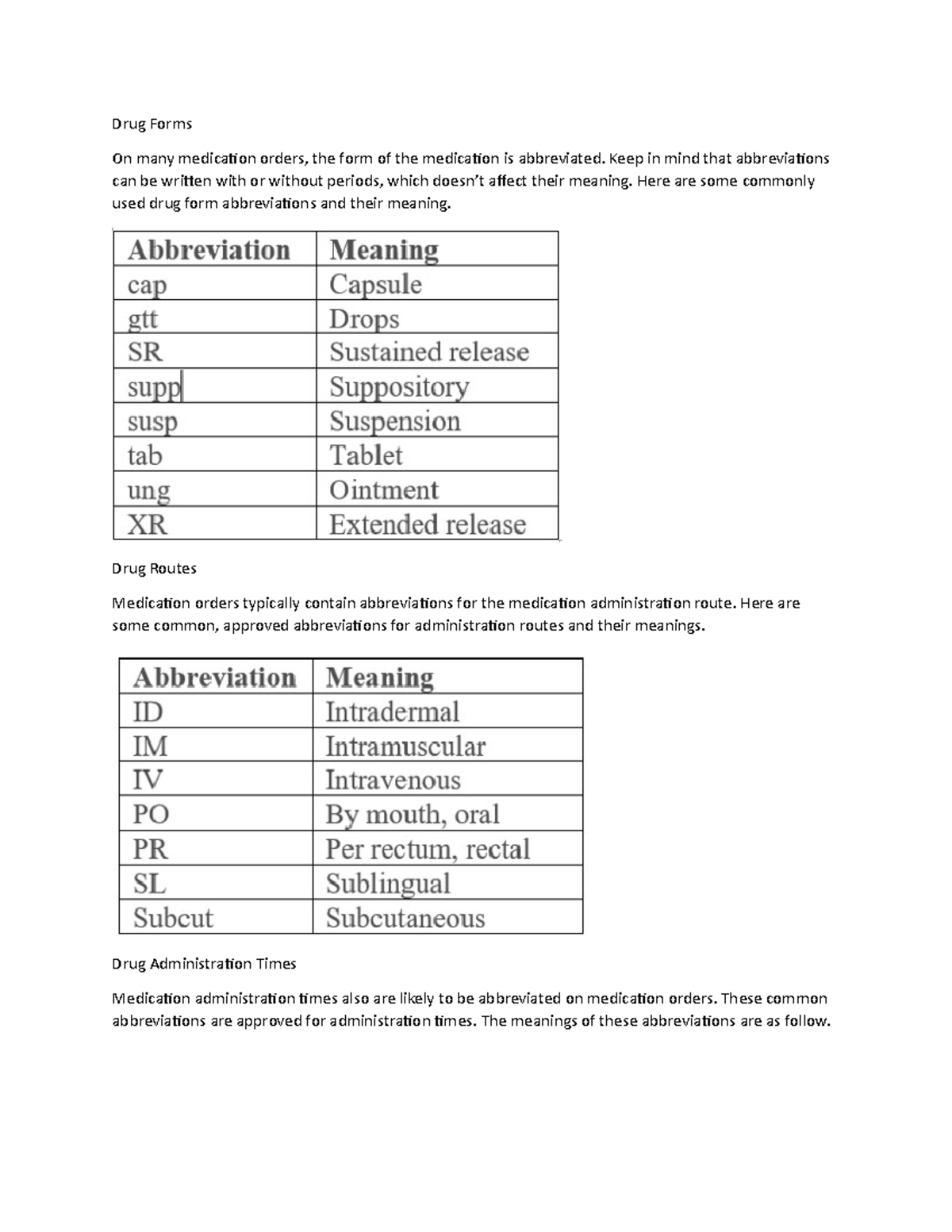 300 med abbreviations Drug Forms On many medication orders, the form