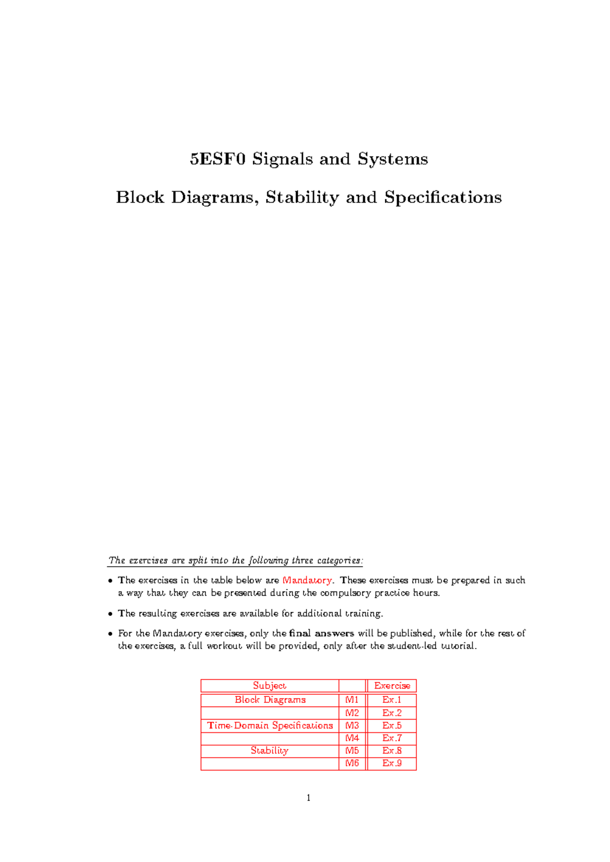 5ESF0 BSS SLT exercises - 5ESF0 Signals and Systems Block Diagrams ...