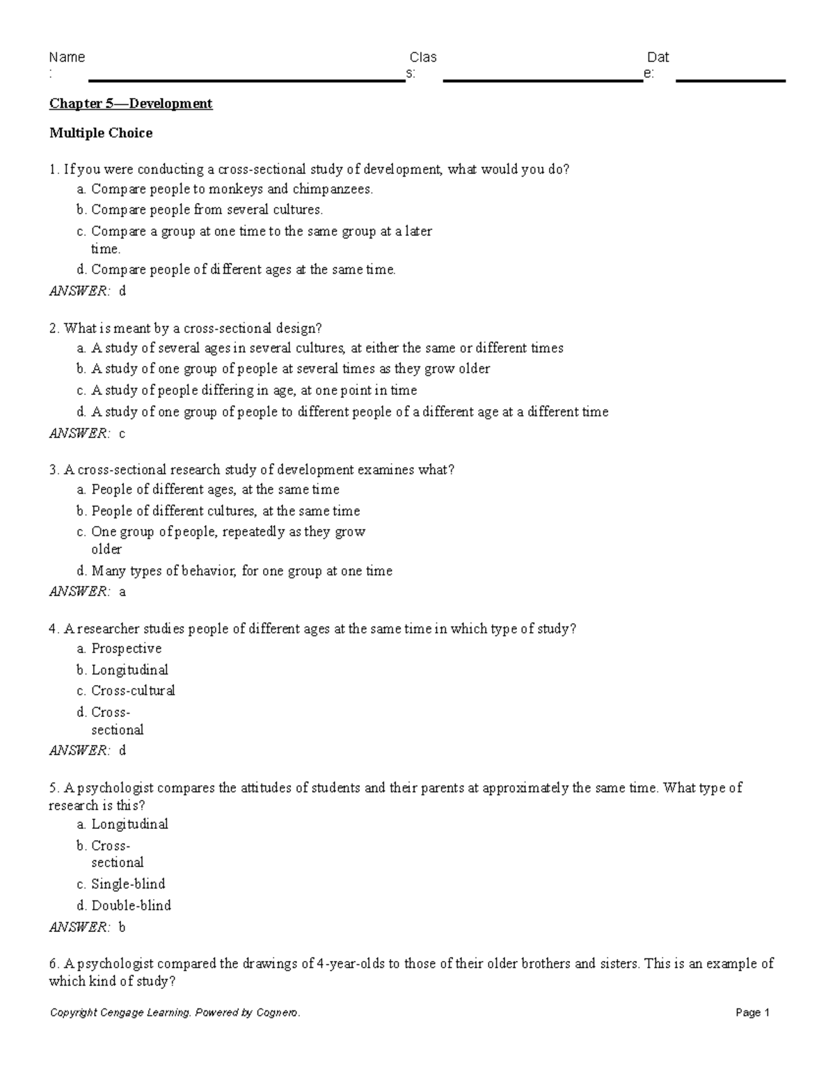 Chapter 5 Development - Quiz Bank - Chapter 5—Development Multiple ...