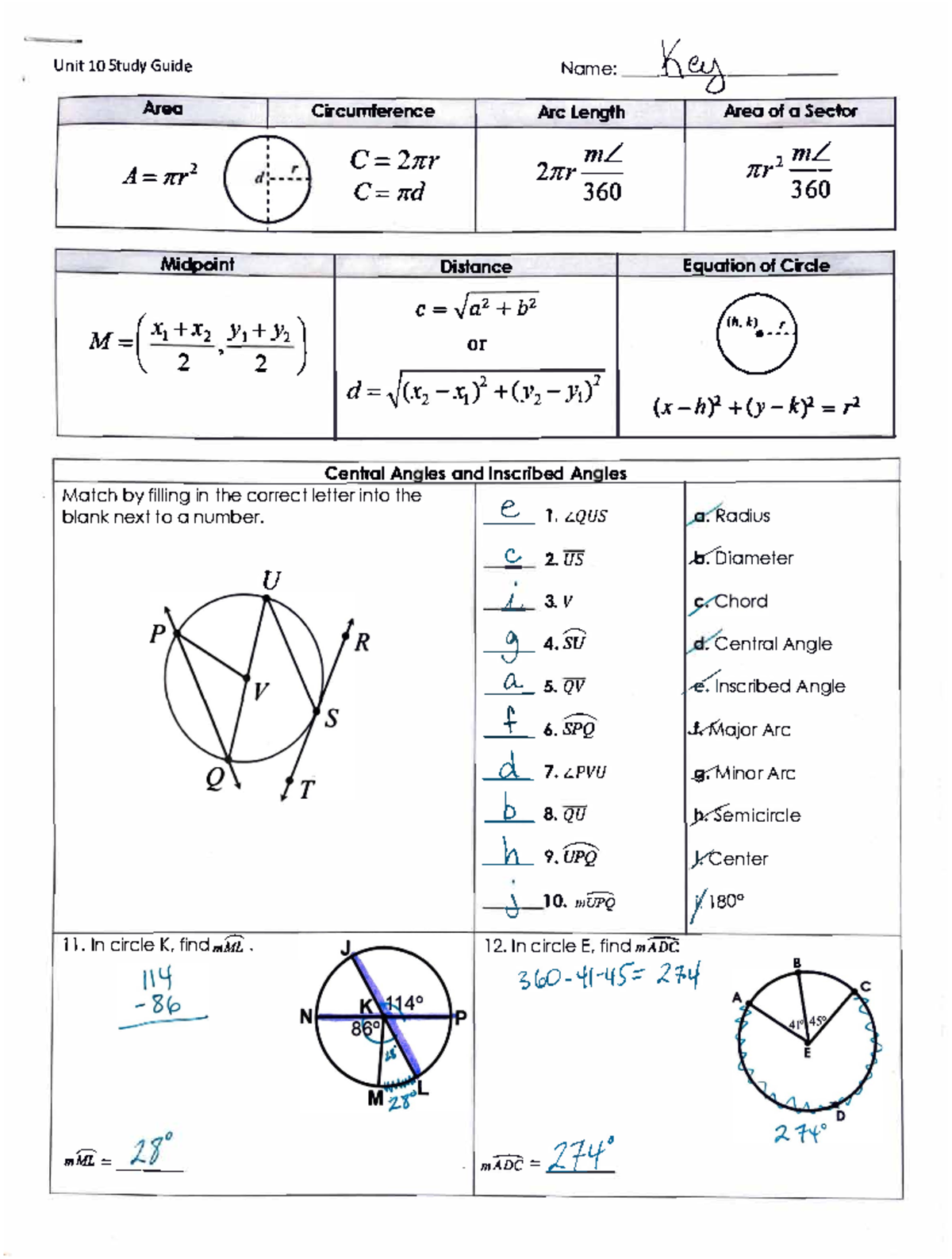 Key+Study+Guide+(AM) - Unit 1 0 Study Guide Name: Area Circumference ...