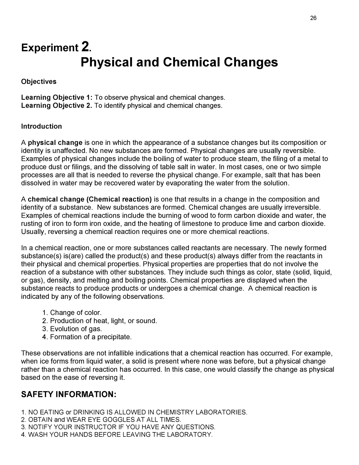 Expt-2 Phy Chem Change - Chem - Experiment 2. Physical and Chemical ...