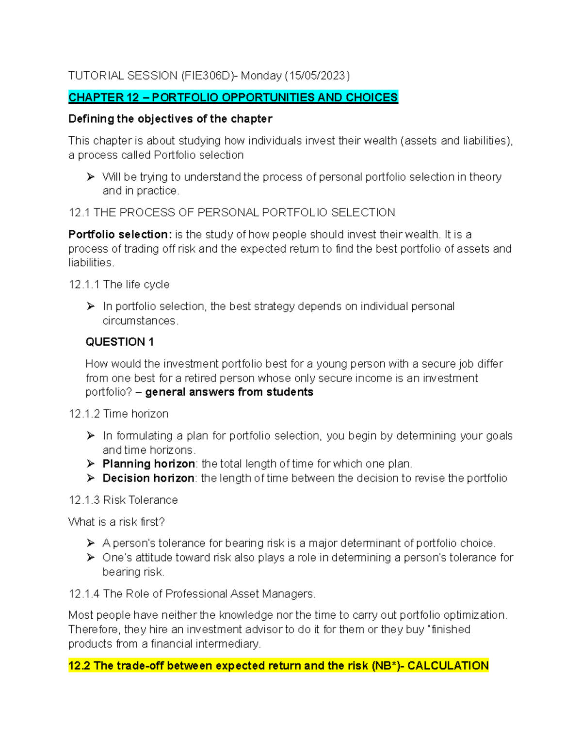 Tutorial Session-FIE306D( Answers)-18 may 2023 - TUTORIAL SESSION ...