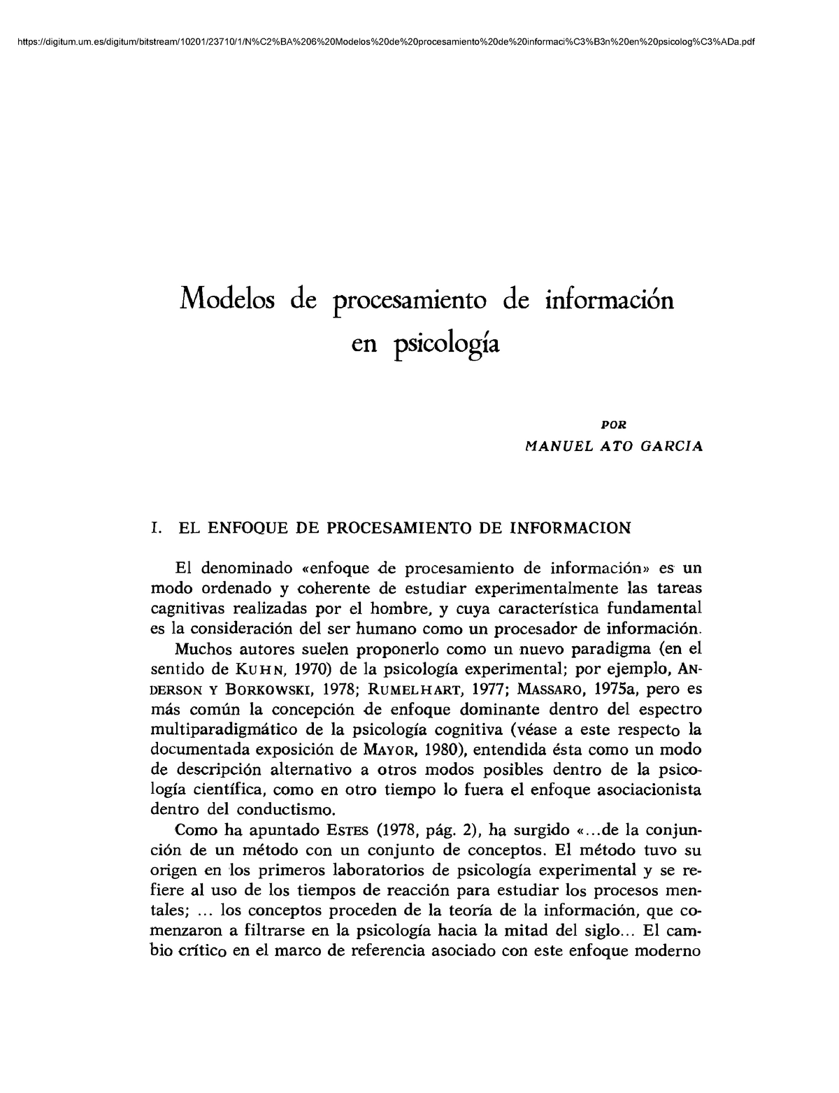 Modelos de procesamiento de información en psicología - Modelos de  procesamiento de información en - Studocu