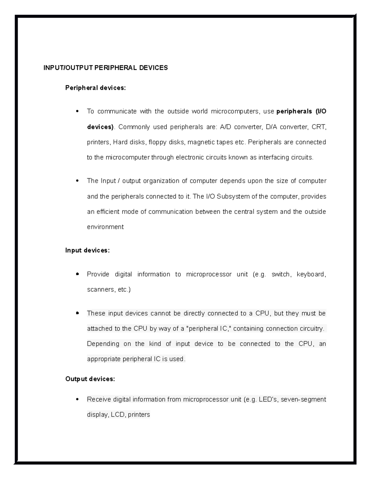 Inputoutput Peripheral Devices - INPUT/OUTPUT PERIPHERAL DEVICES ...