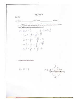 Quiz 3 keys - practice materials for trigonometry - MATH 1316 - Studocu