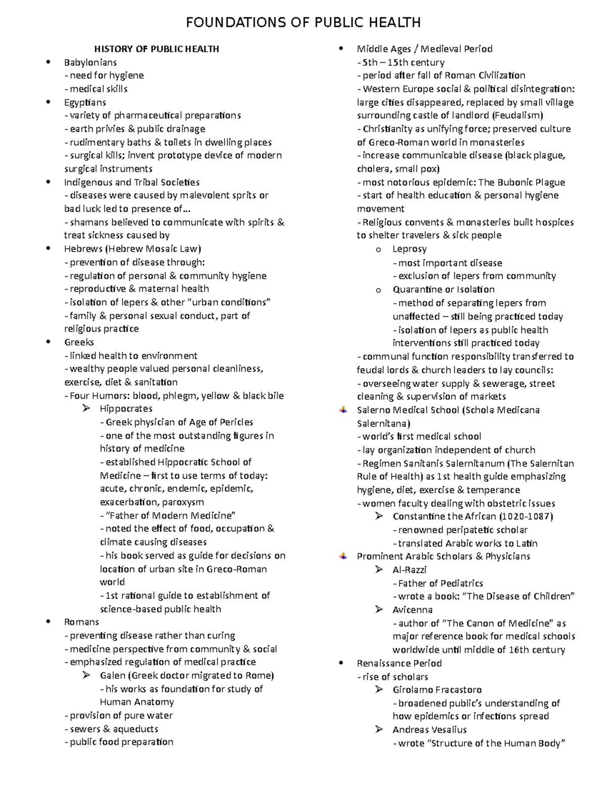 H.CARE LEC 1 Foundations Of Public Health Simplified Notes - HISTORY OF ...