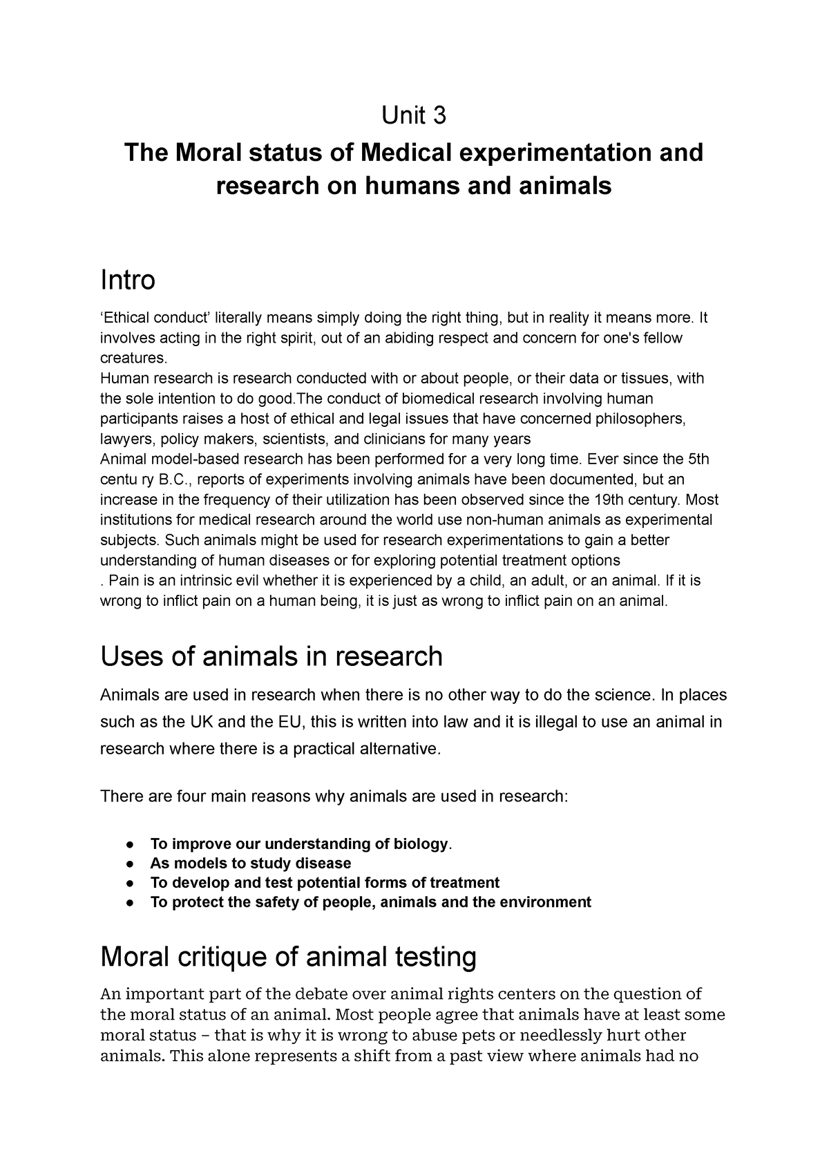 medical research on animals and the question of moral standing