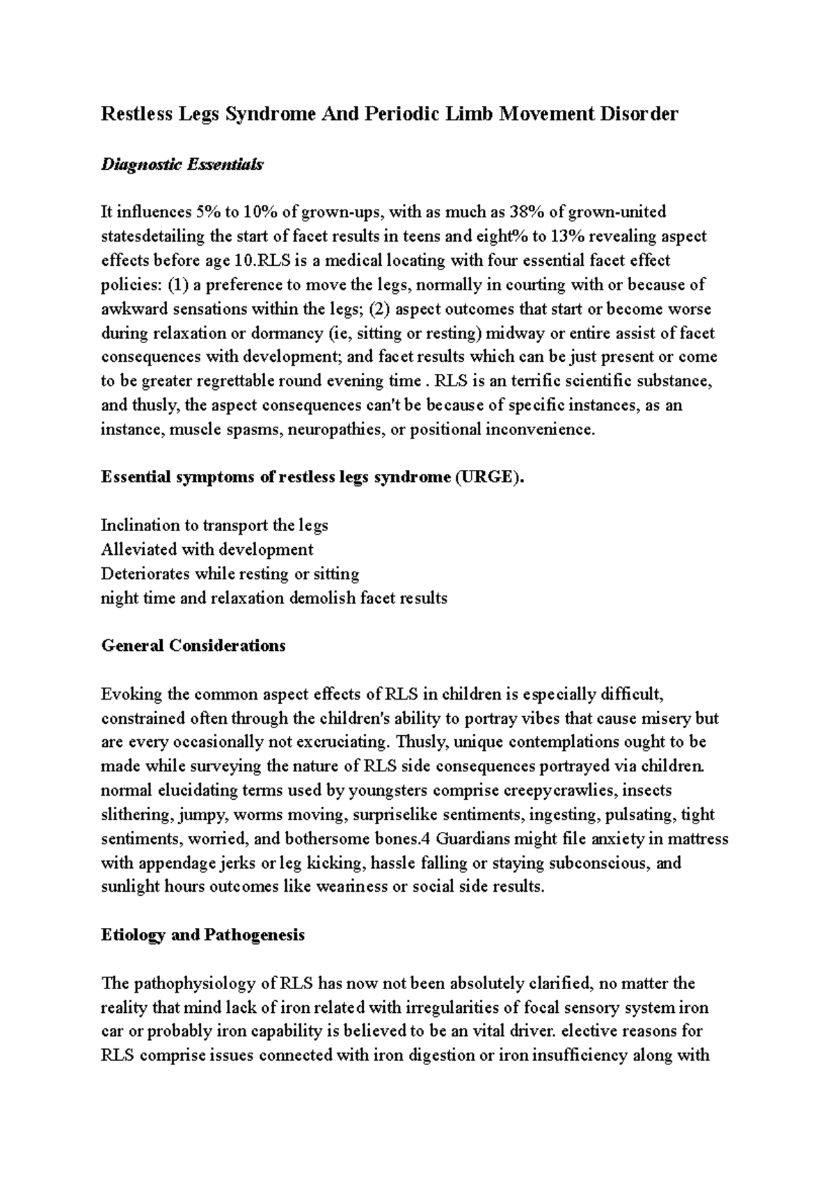 Restless Legs Syndrome And Periodic Limb Movement Disorder RLS is an