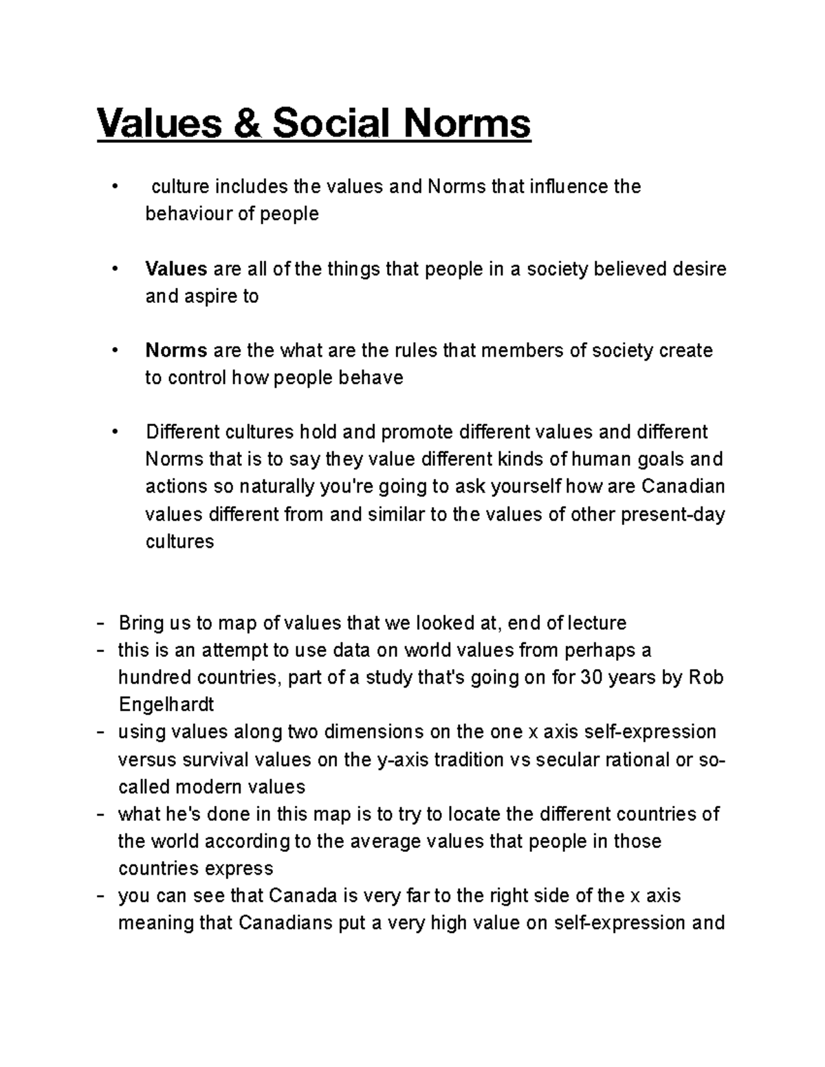 Soc100 Lec 2B - Values & Social Norms - SOC100 - U Of T - Studocu