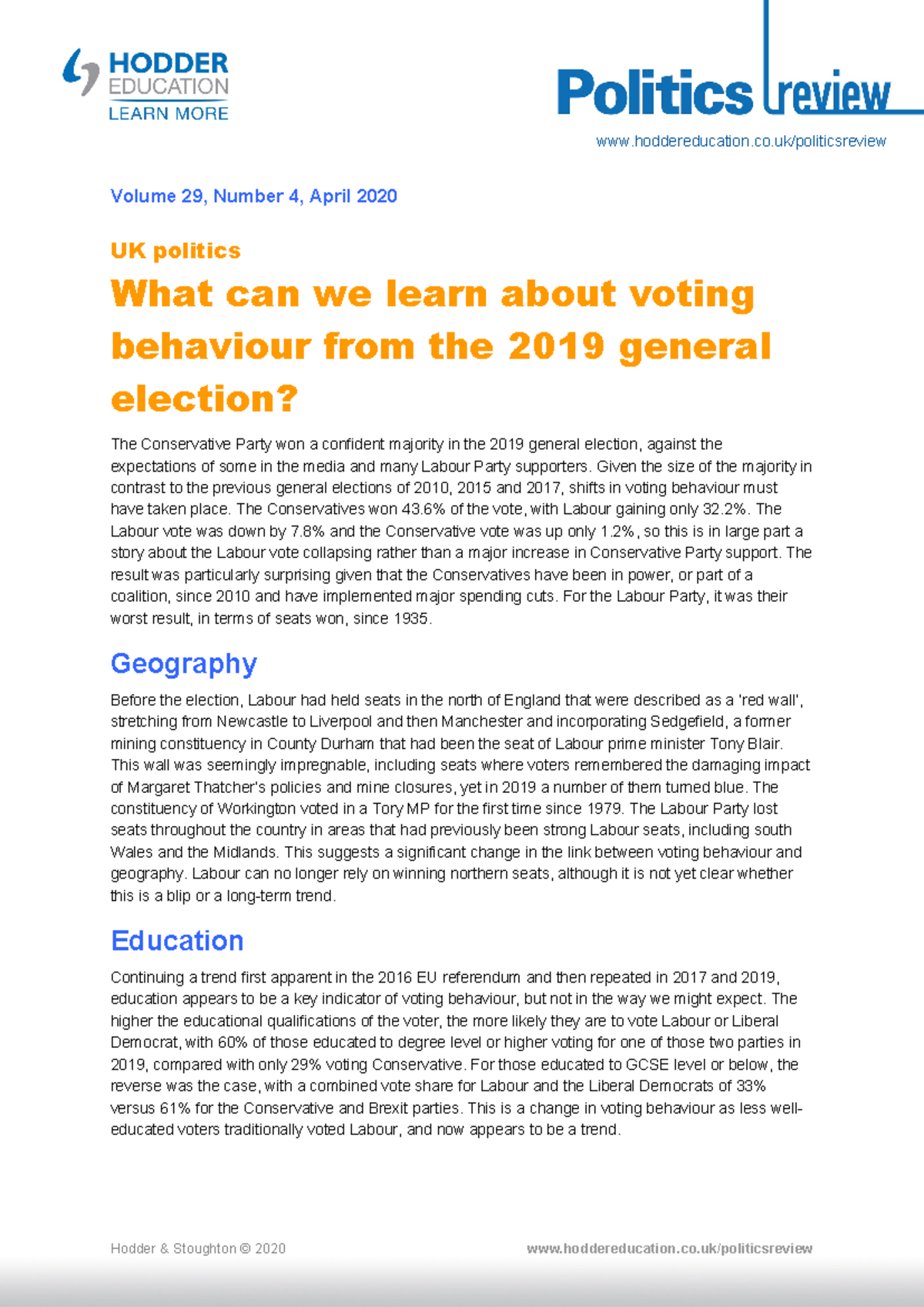 Politics Review 29 4 UK Voting behaviour - hoddereducation.co ...
