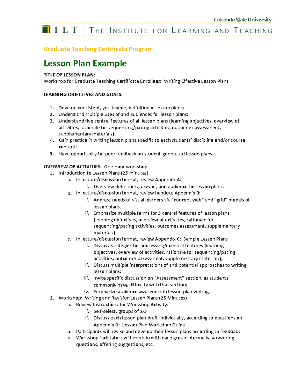 Lesson Plan Example - Graduate Teaching Certificate Program Lesson Plan ...