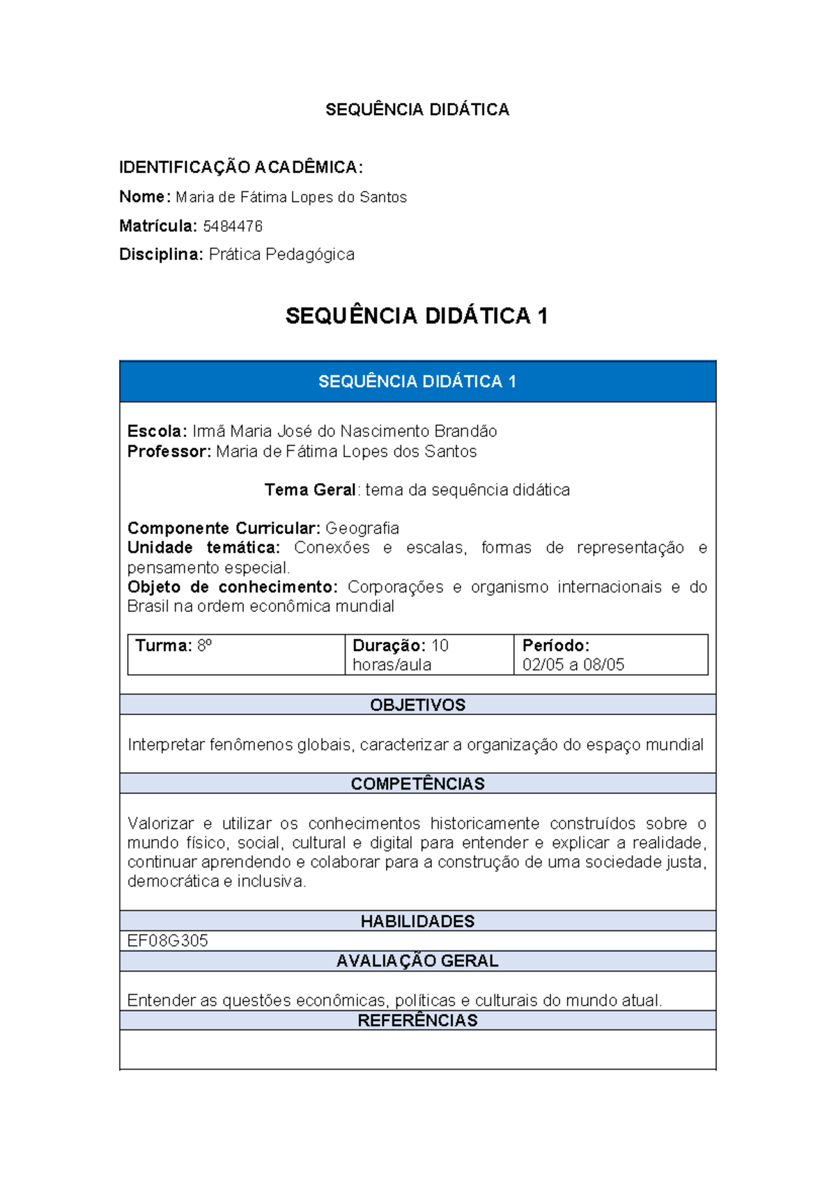5. Sequência Didática - Modelo Editável - SEQUÊNCIA DIDÁTICA ...