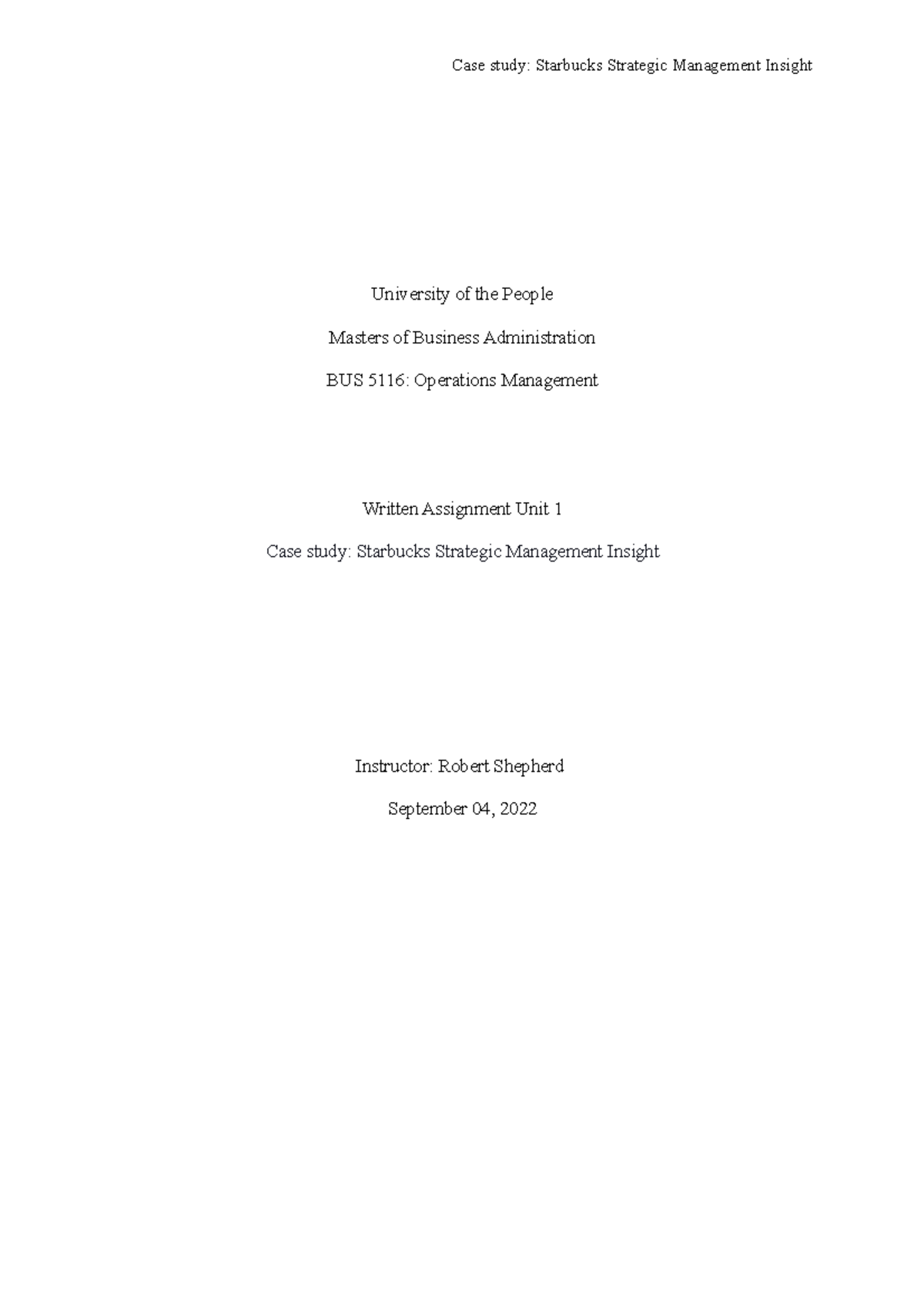 Written Assignment Unit 1 - University of the People Masters of ...