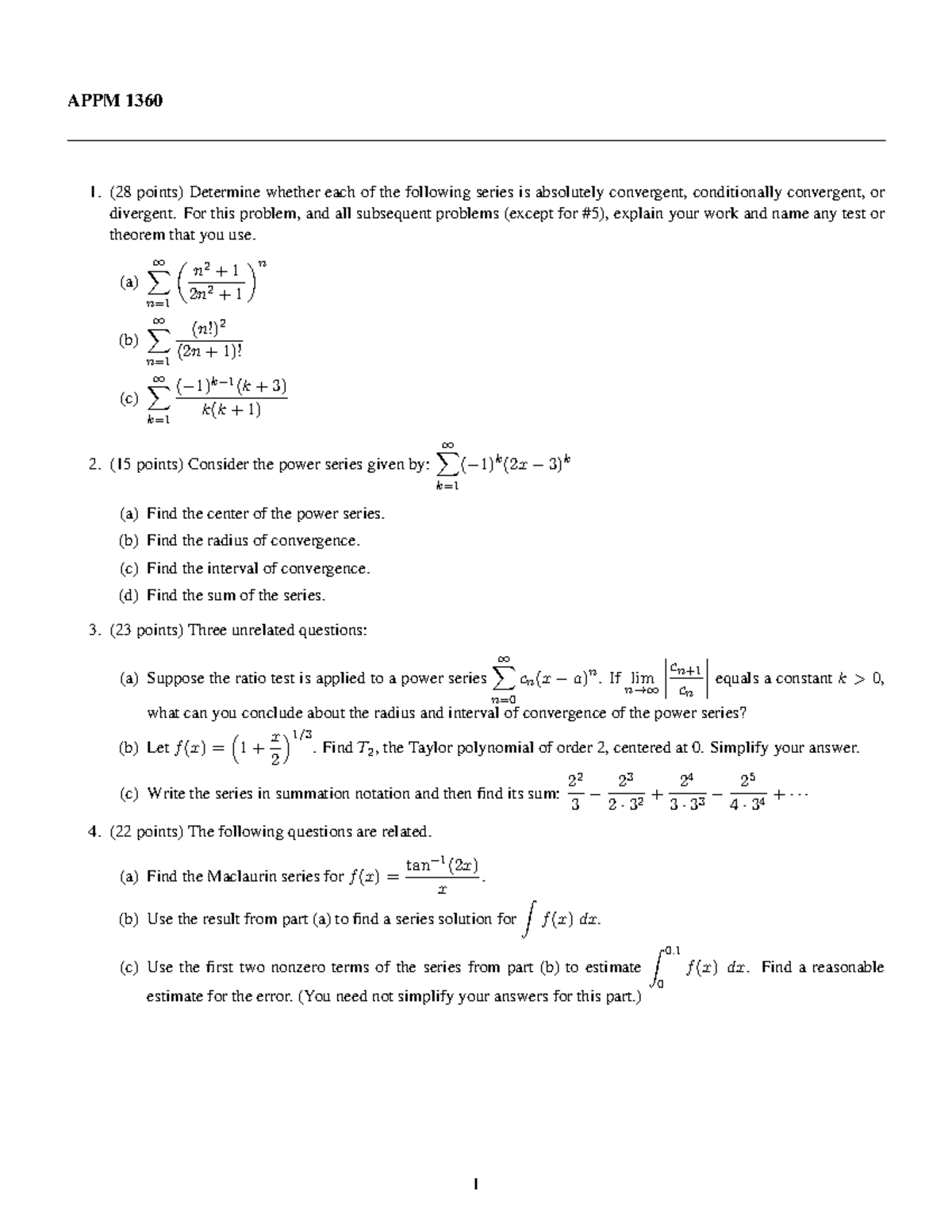 Appm 1360 Practice Problems 3 - APPM 1360 Exam 3 Fall 2022 (28 points ...