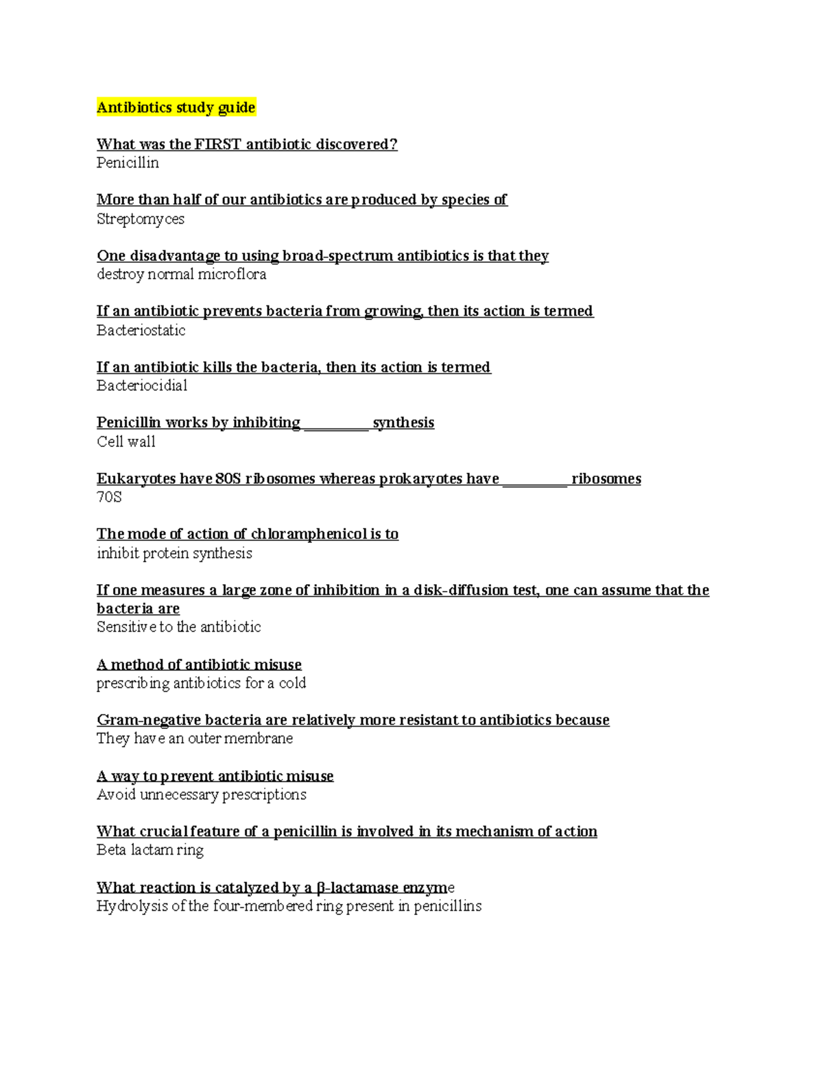 Antibiotics Study Guide Studocu