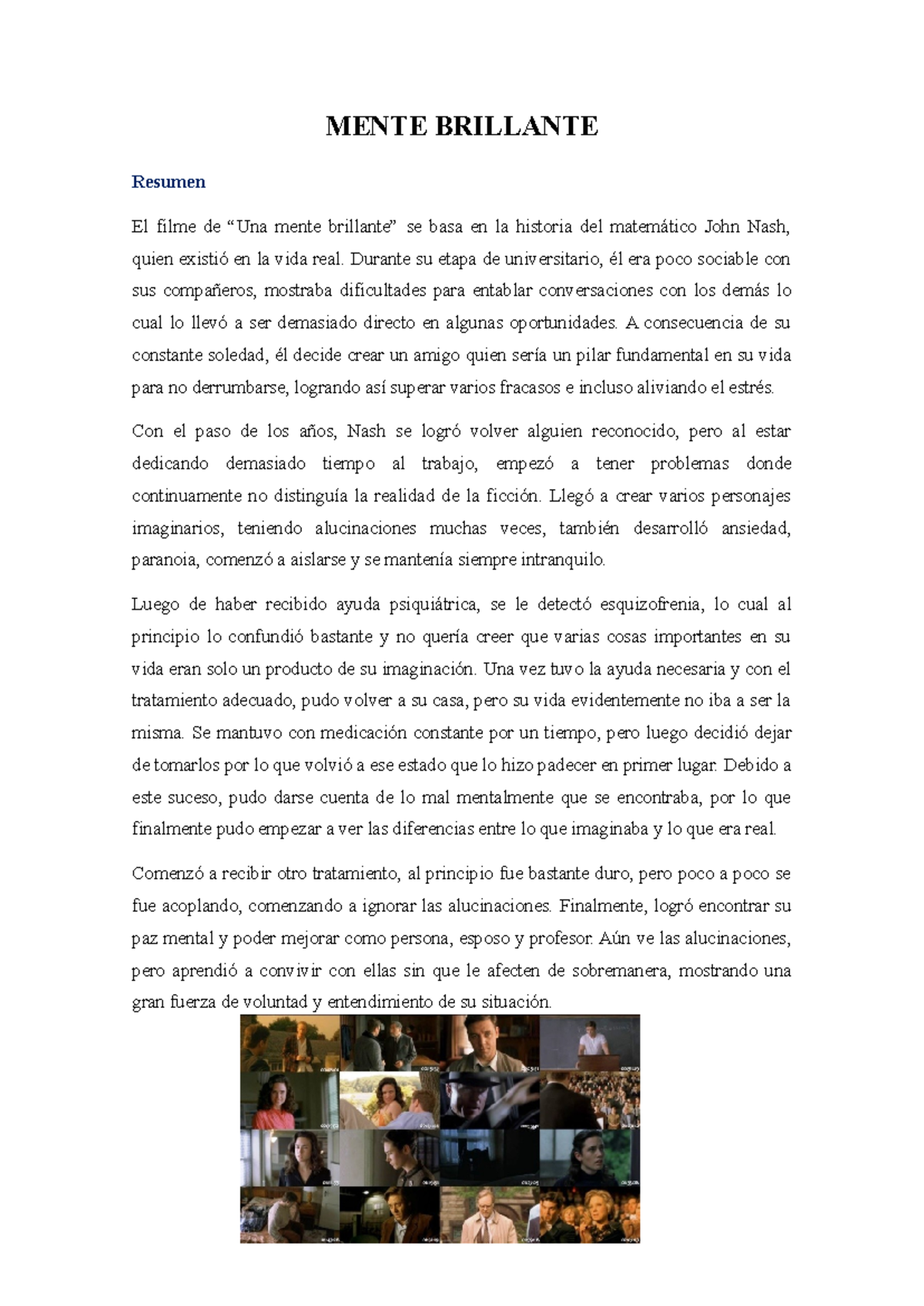 película mente brillante - MENTE BRILLANTE Resumen El filme de "Una ...