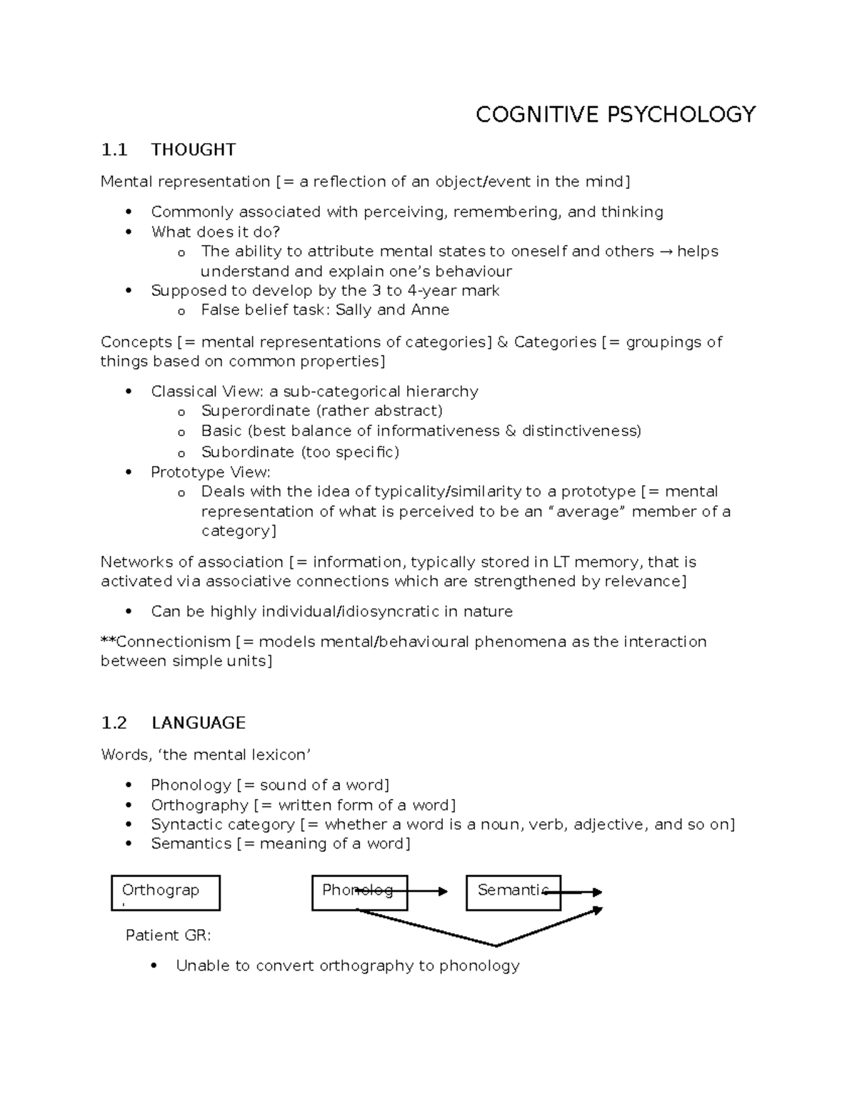 Notes cognitive(psyc1003) - COGNITIVE PSYCHOLOGY 1 THOUGHT Mental ...