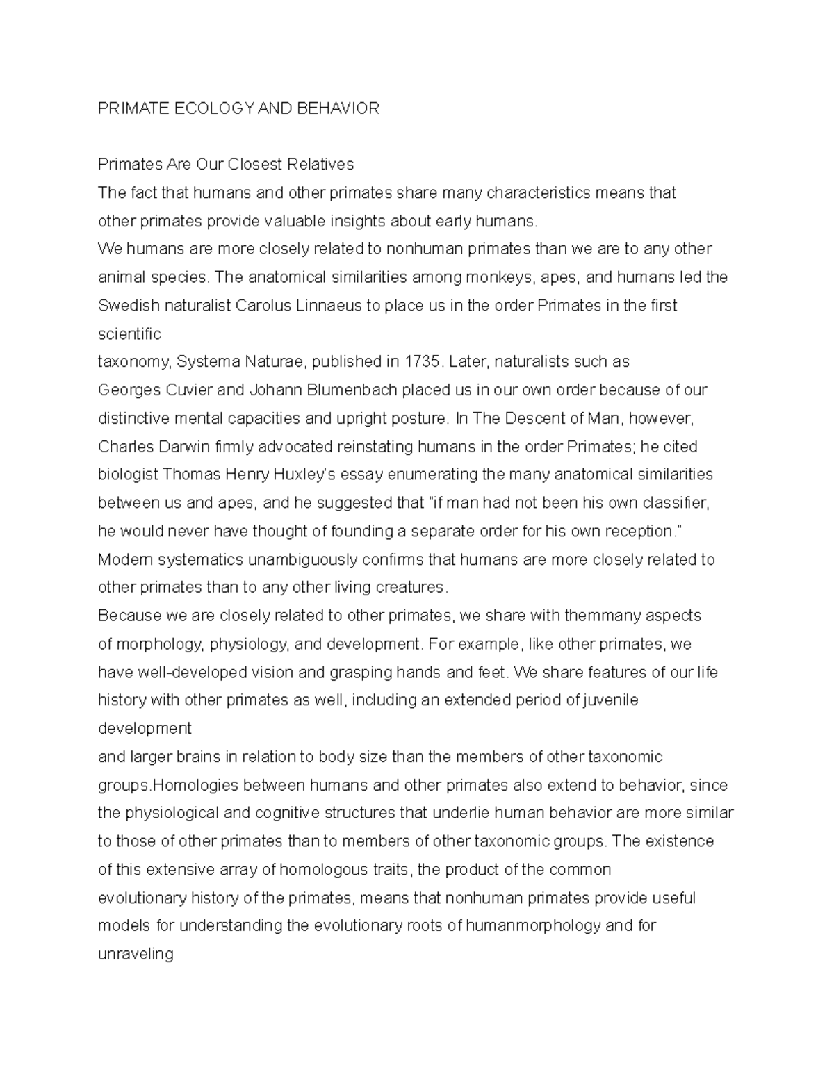 Primate Ecology AND Behavior - PRIMATE ECOLOGY AND BEHAVIOR Primates ...