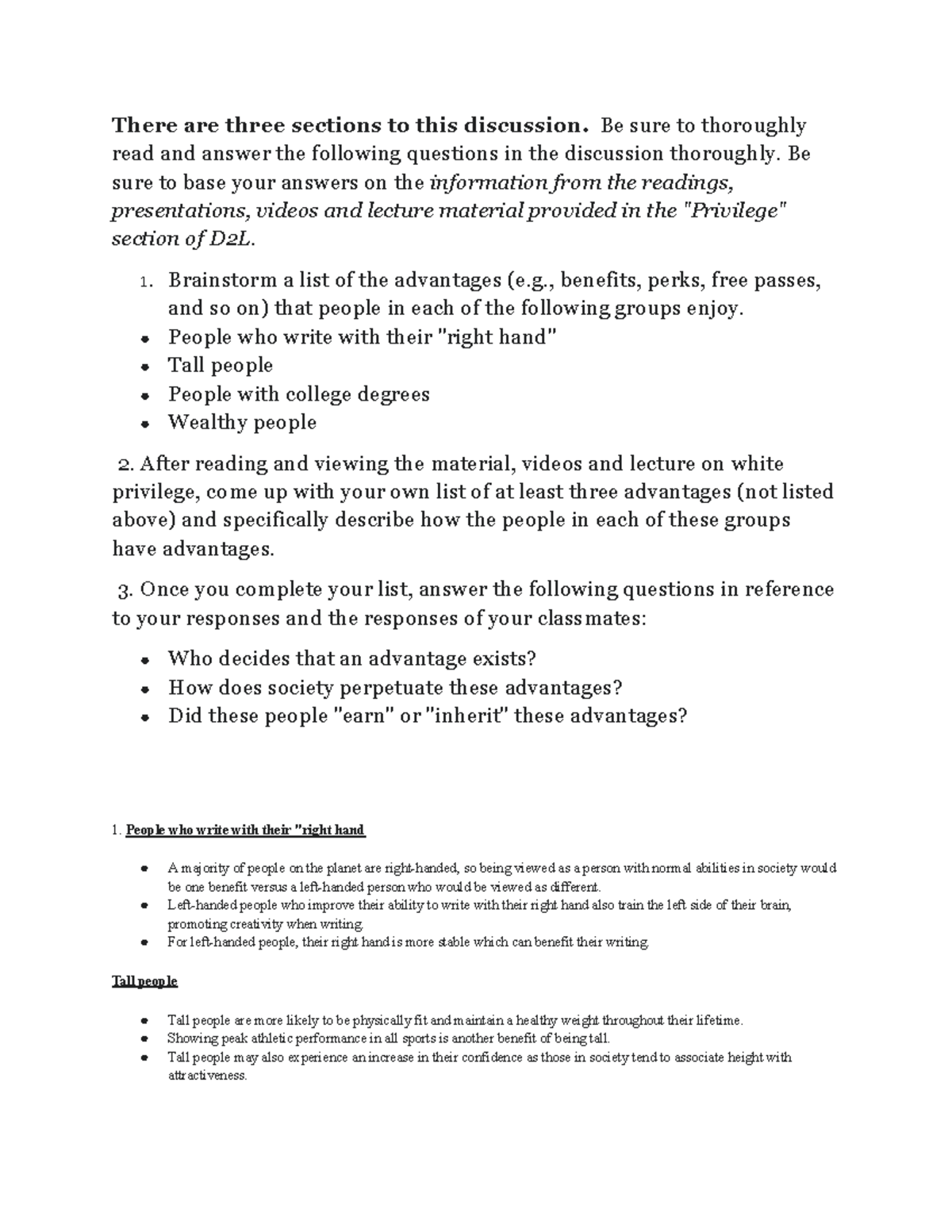 Privilege Discussion - There are three sections to this discussion. Be ...