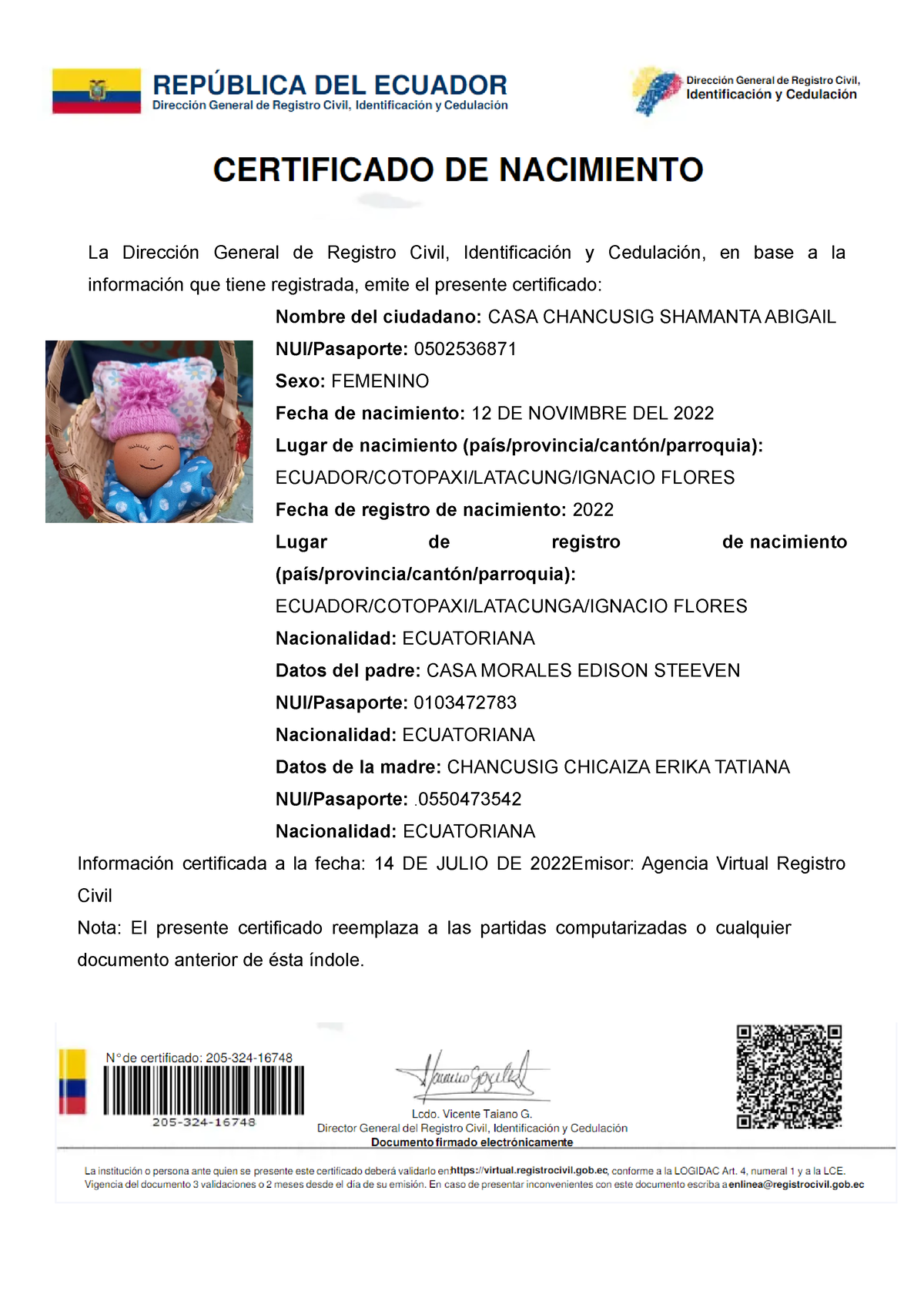 Acta Nacimiento Bebe Huevo Samantha La Dirección General De Registro Civil Identificación Y 8650