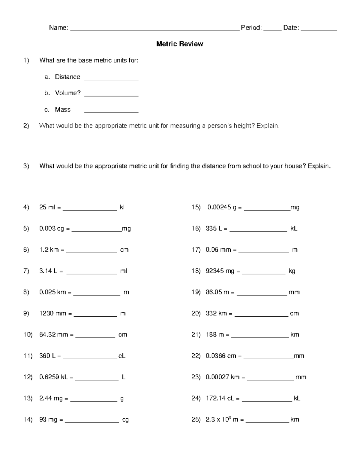 Standard Metric System Worksheet-1 removed - Name