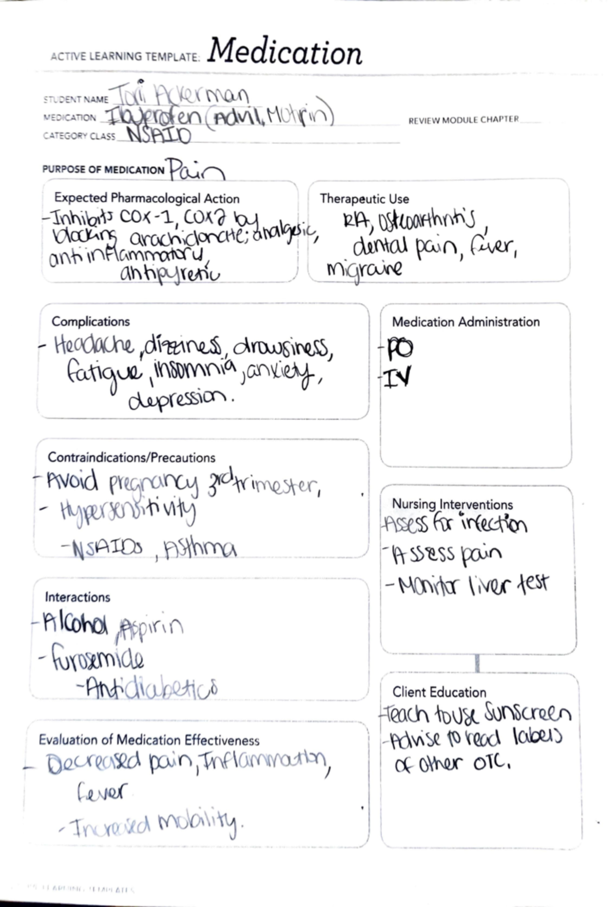 Medication peds 1 - ####### ,K'lVE LEARNING TEMPLATE. Medication REVIEW ...