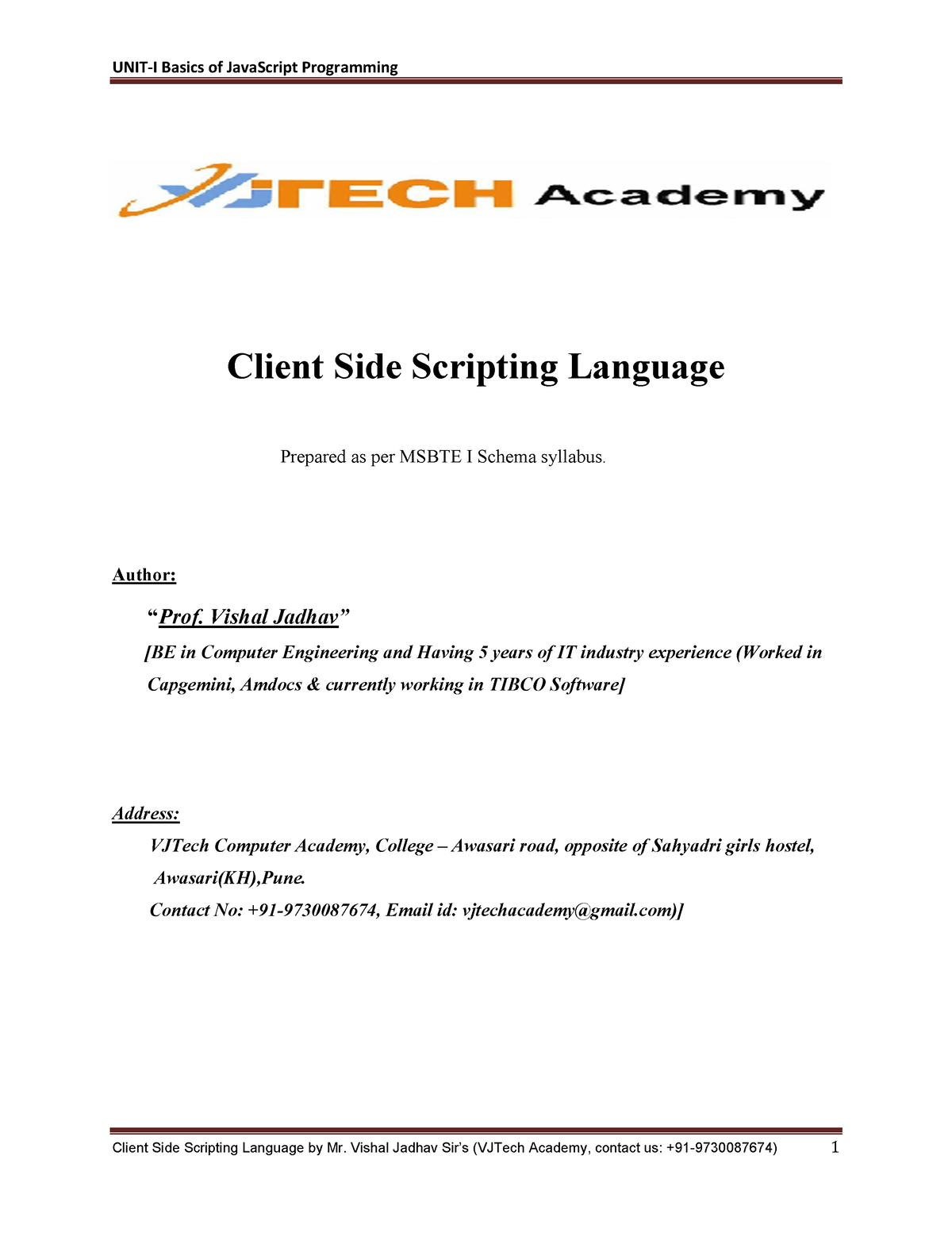 UNIT-I - Important Notes - Client Side Scripting Language Prepared As ...