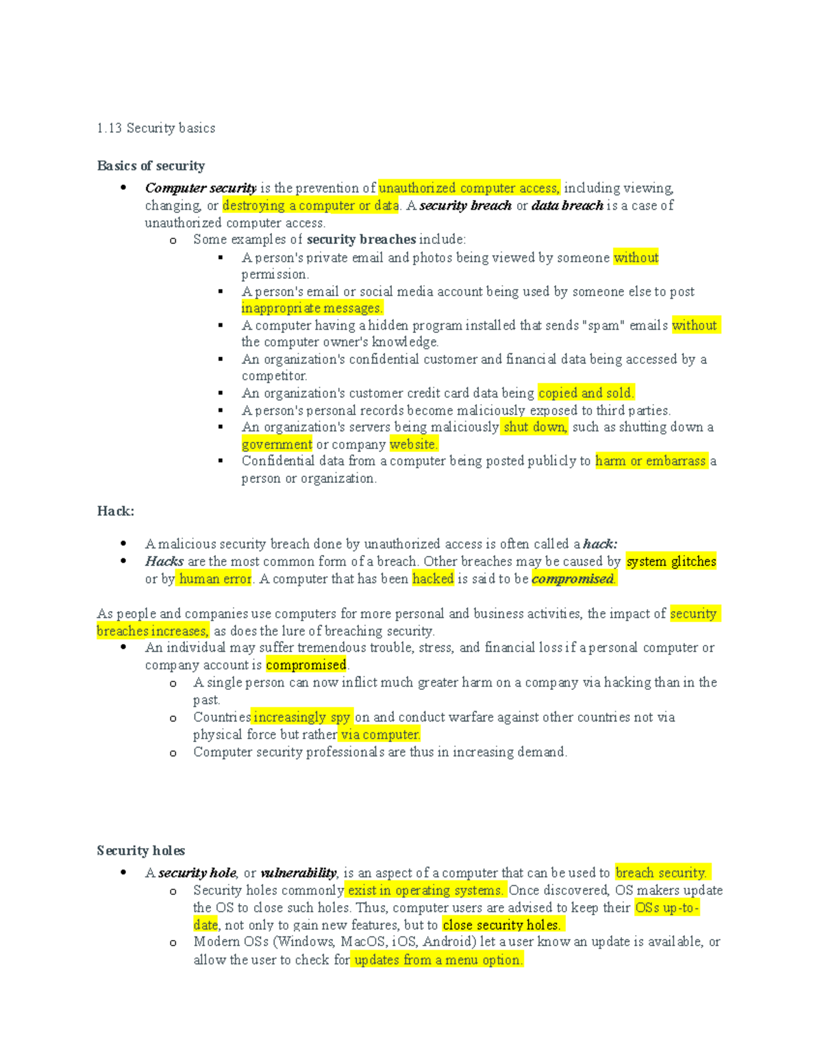 1.13 Security Basics - 1 Security Basics Basics Of Security Computer ...