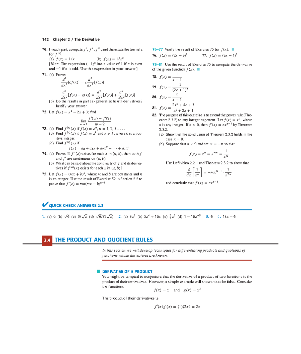 MATH CH2-4 - math work - 142 Chapter 2 / The Derivative 70. In each ...