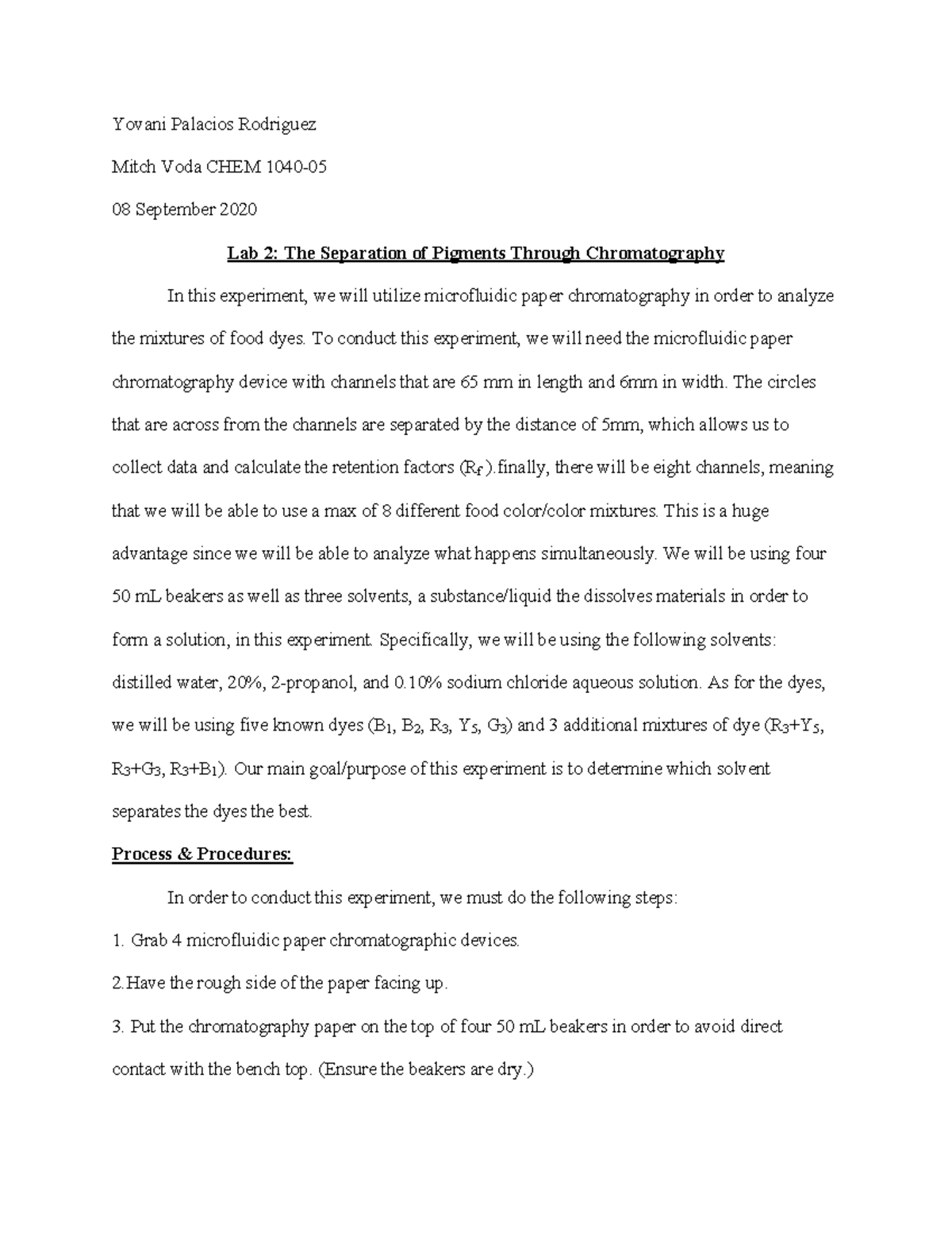 Lab 2 The Separation of Pigments Through Chromatography To conduct