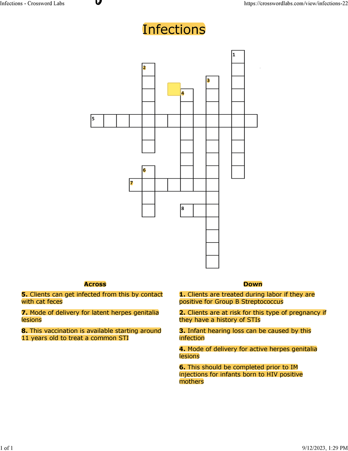 Infections Crossword Labs Infections Across 5 Clients can get