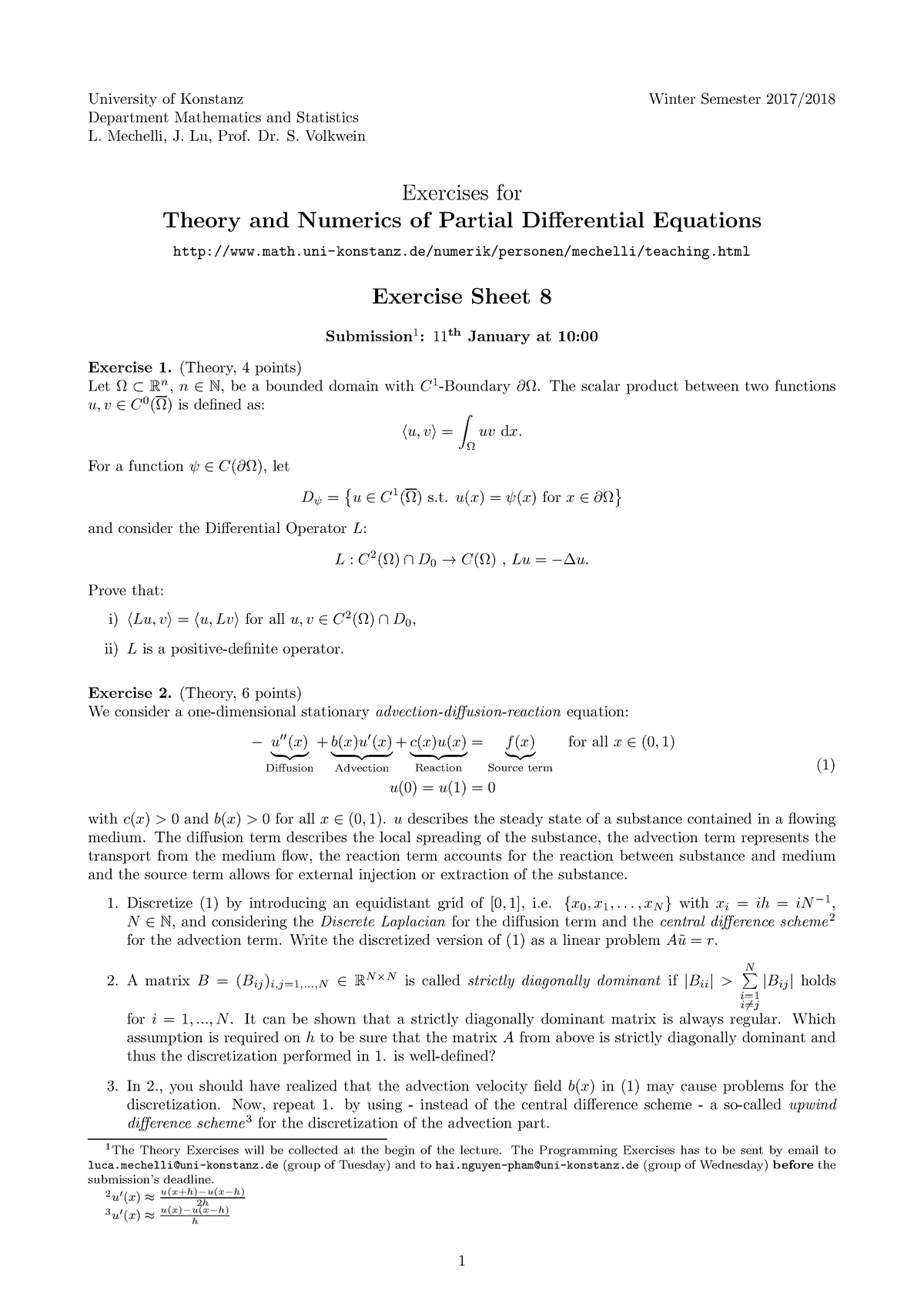 Exercise Sheet 8 Questions University Of Konstanz Department Mathematics And Studocu