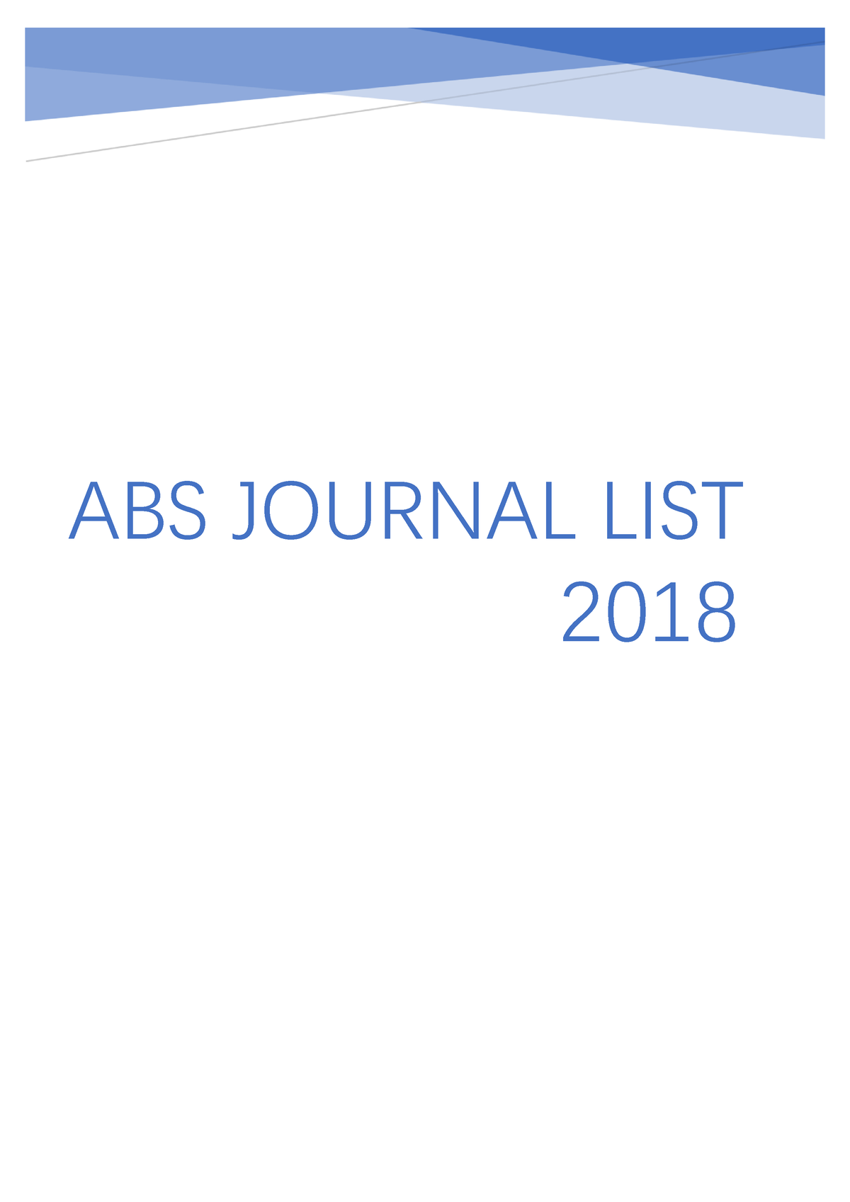 ABS list ABS List ABS JOURNAL LIST 2018 CONTENTS Accounting