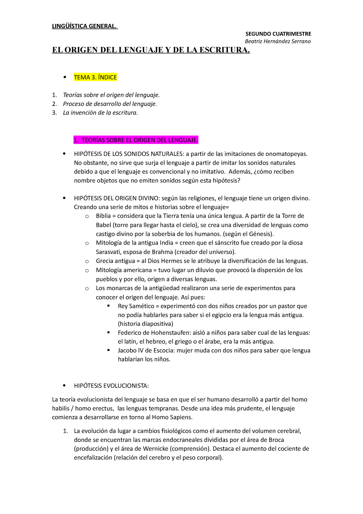 Tema 3 Lingüística Segundo Cuatrimestre Beatriz Hernández Serrano El Origen Del Lenguaje Y De 6354