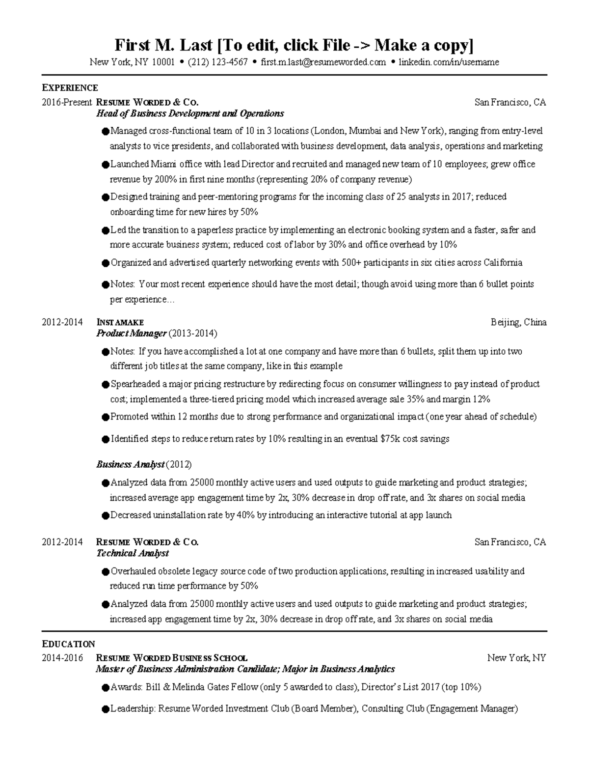 Experienced Hire 4-Resume Worded - First M. Last [To edit, click File ...