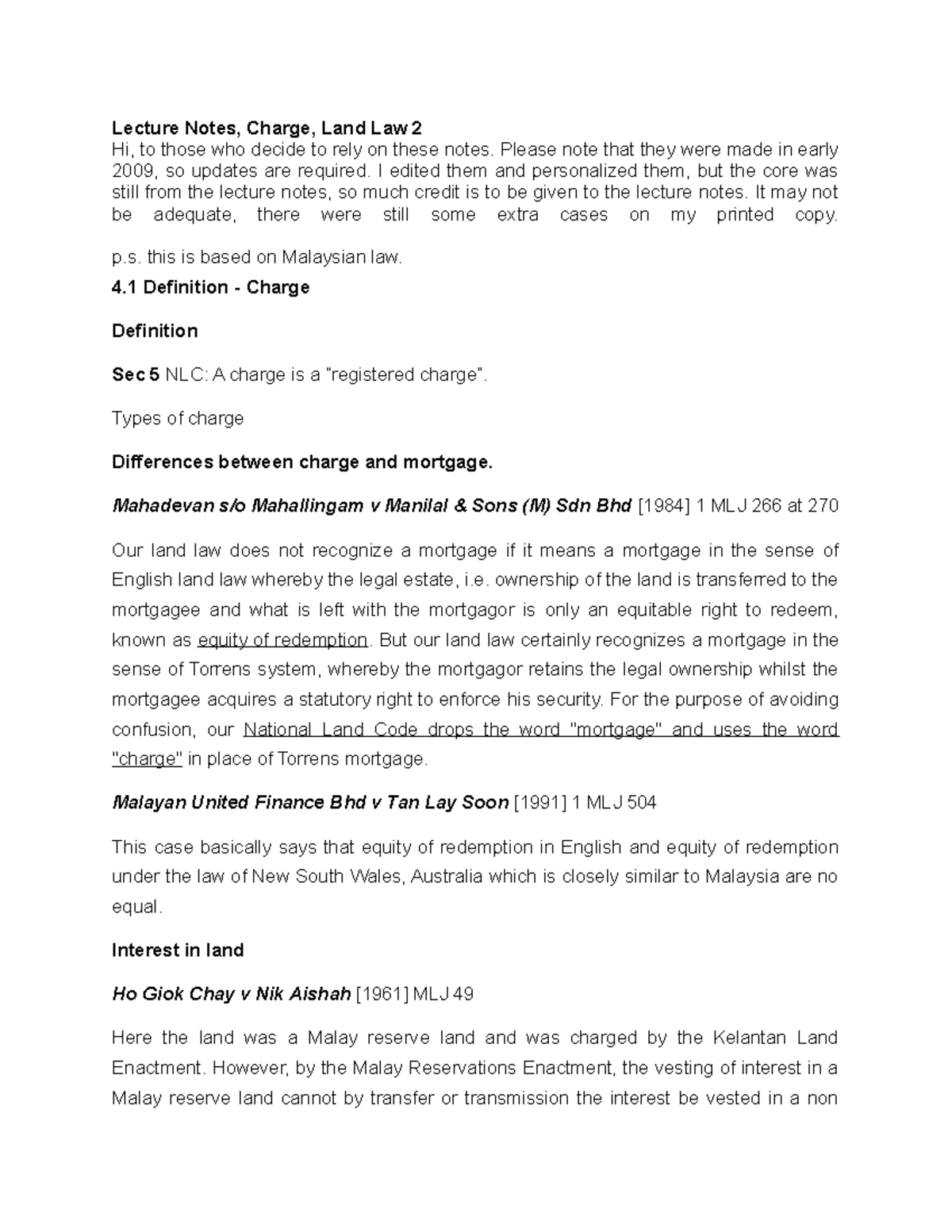 What Is A Charge Land Law