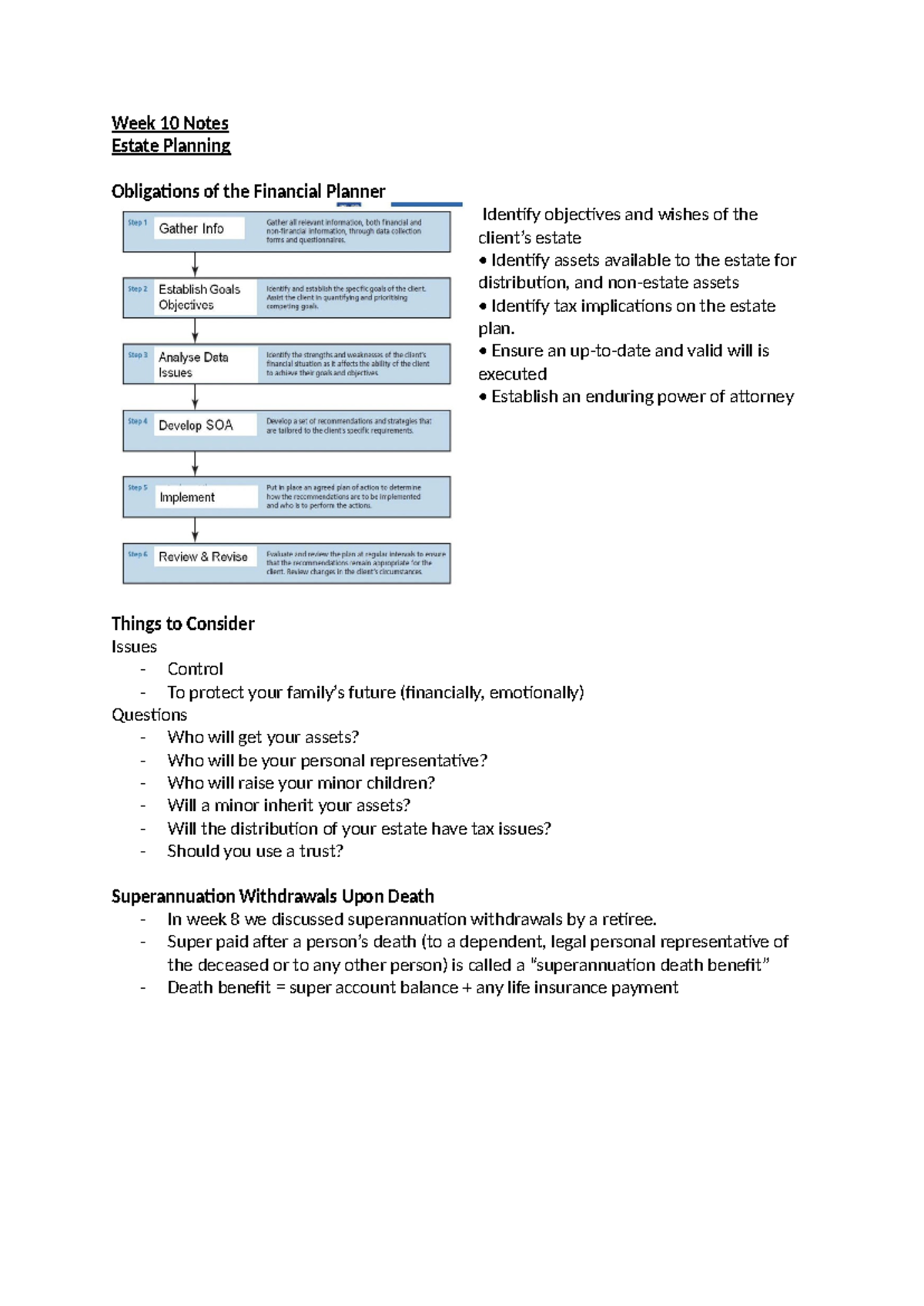 Week 10 Notes - Week 10 Notes Estate Planning Obligations of the ...