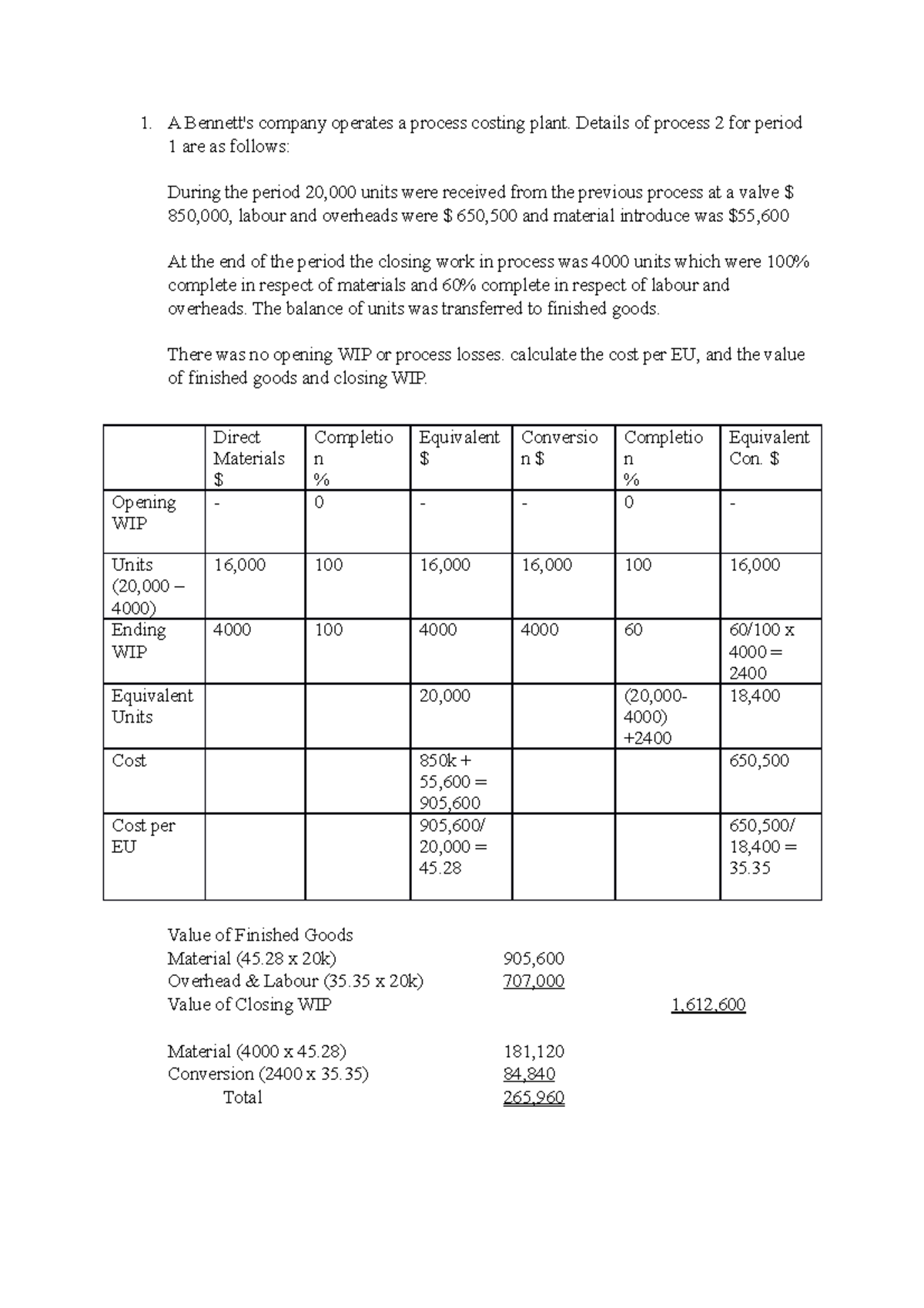 Sectional Management Accounting A company operates a